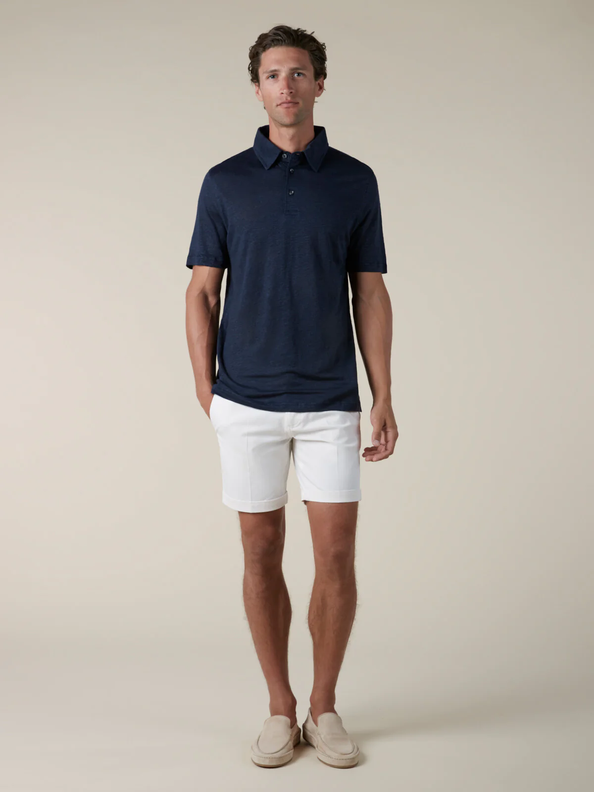Navy Linen Polo Shirt - Image 5