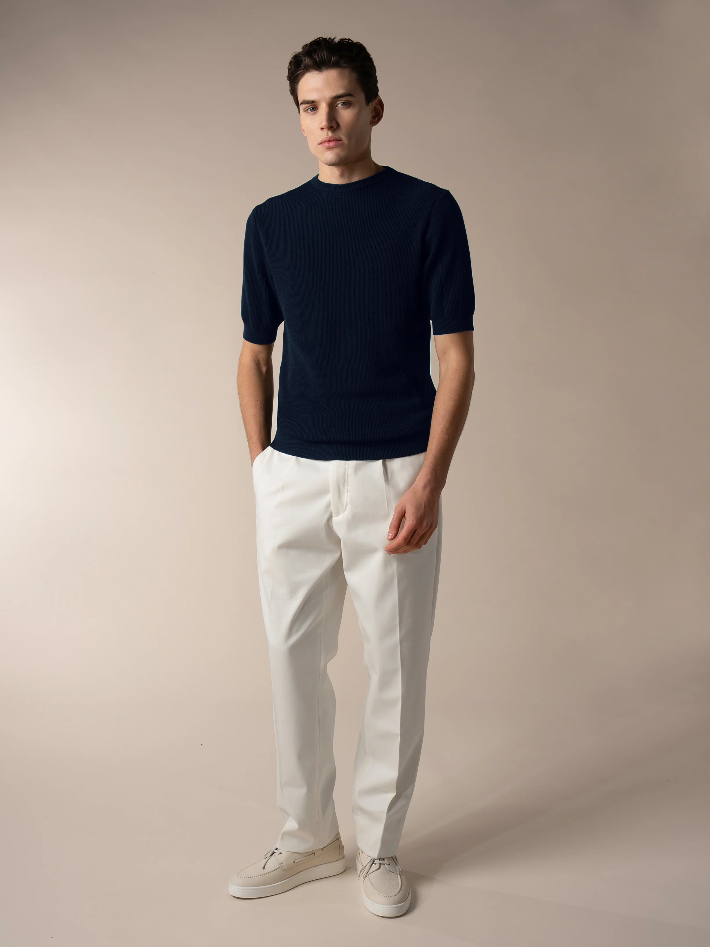 Navy Ribbed T-Shirt - Image 6