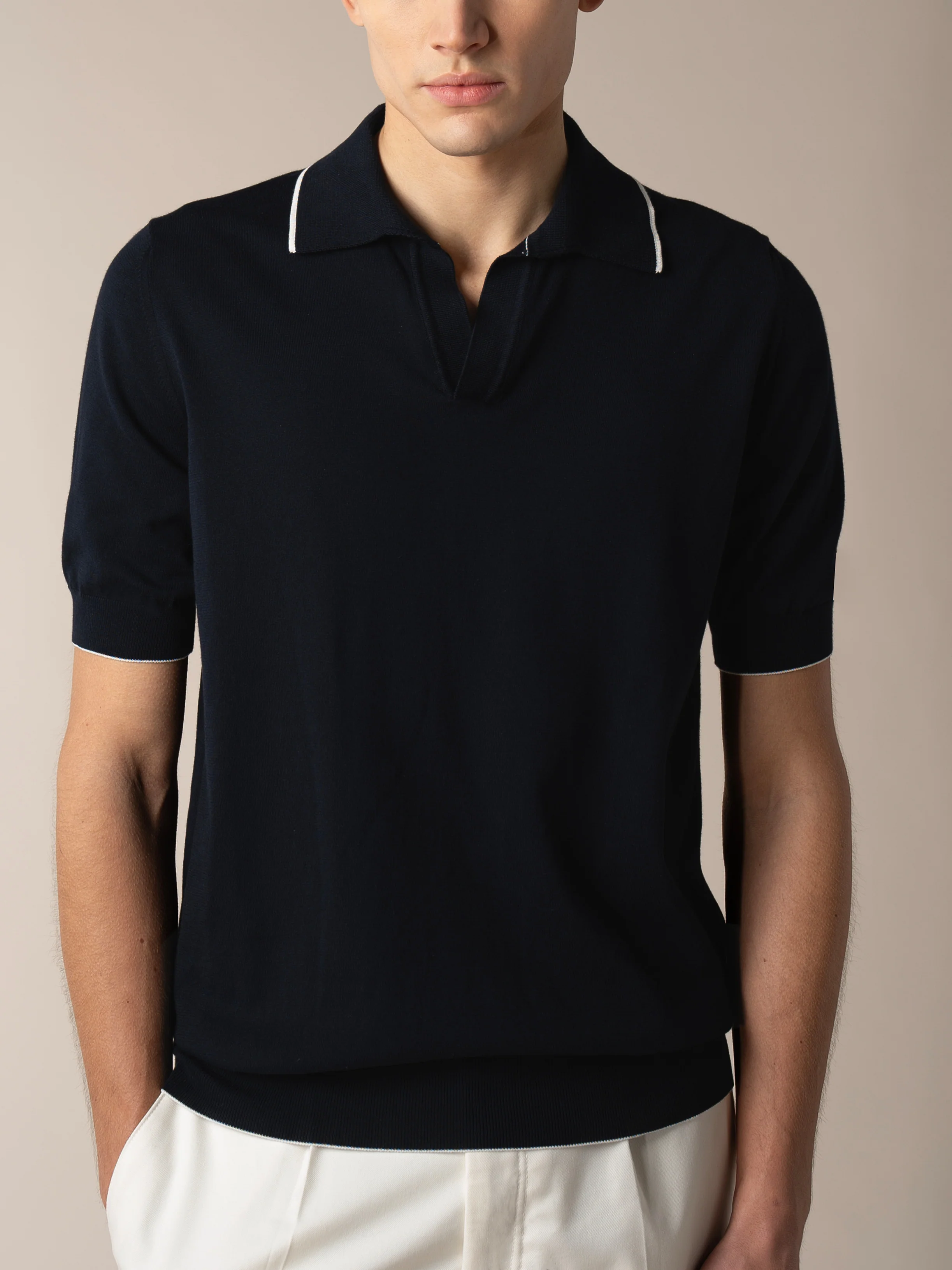 Shortsleeve Buttonless Polo Navy - Image 2