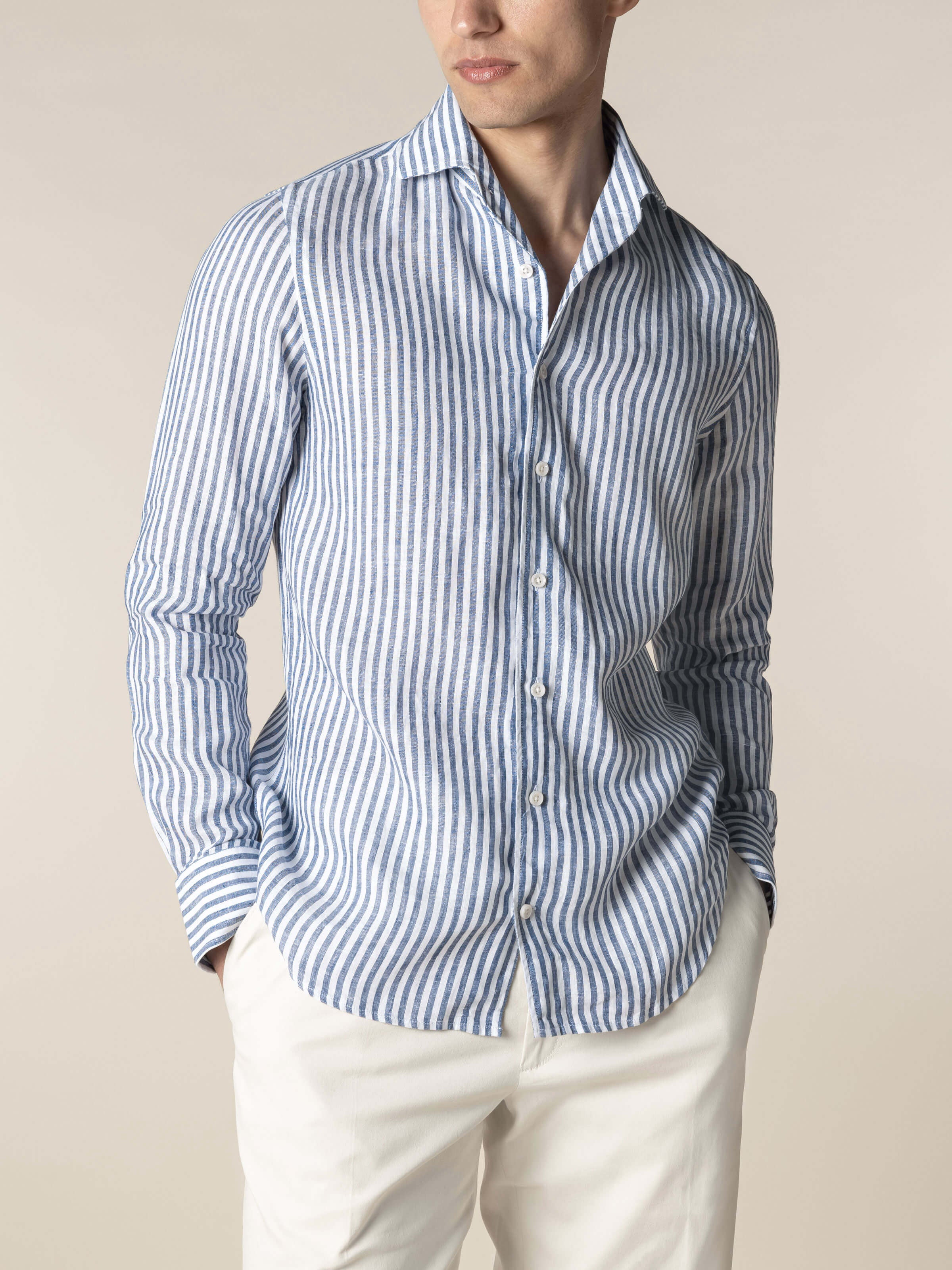 Navy Stripe Linen Seaside Shirt - Image 2
