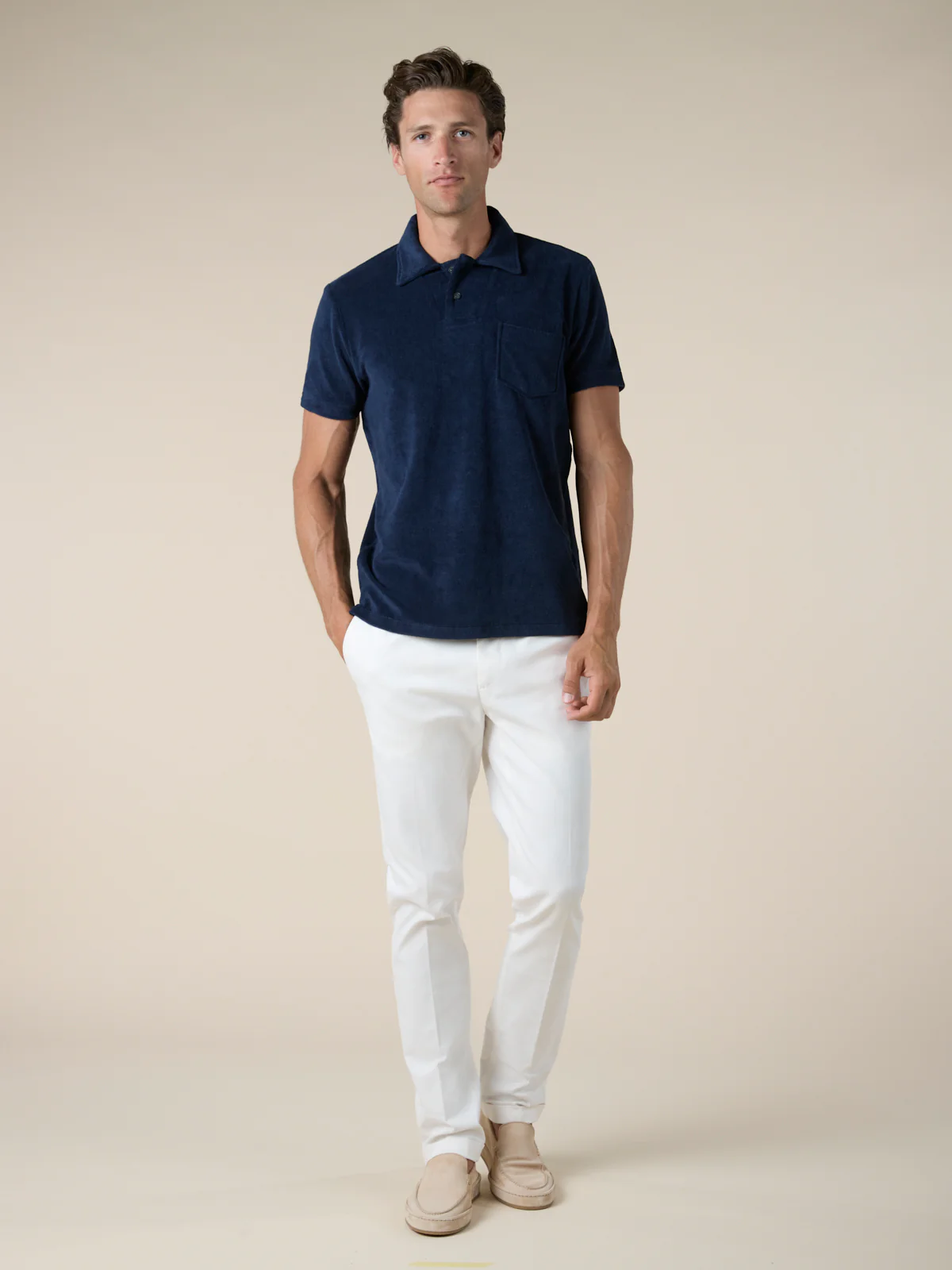 Navy Terry Towelling Polo Shirt - Image 7