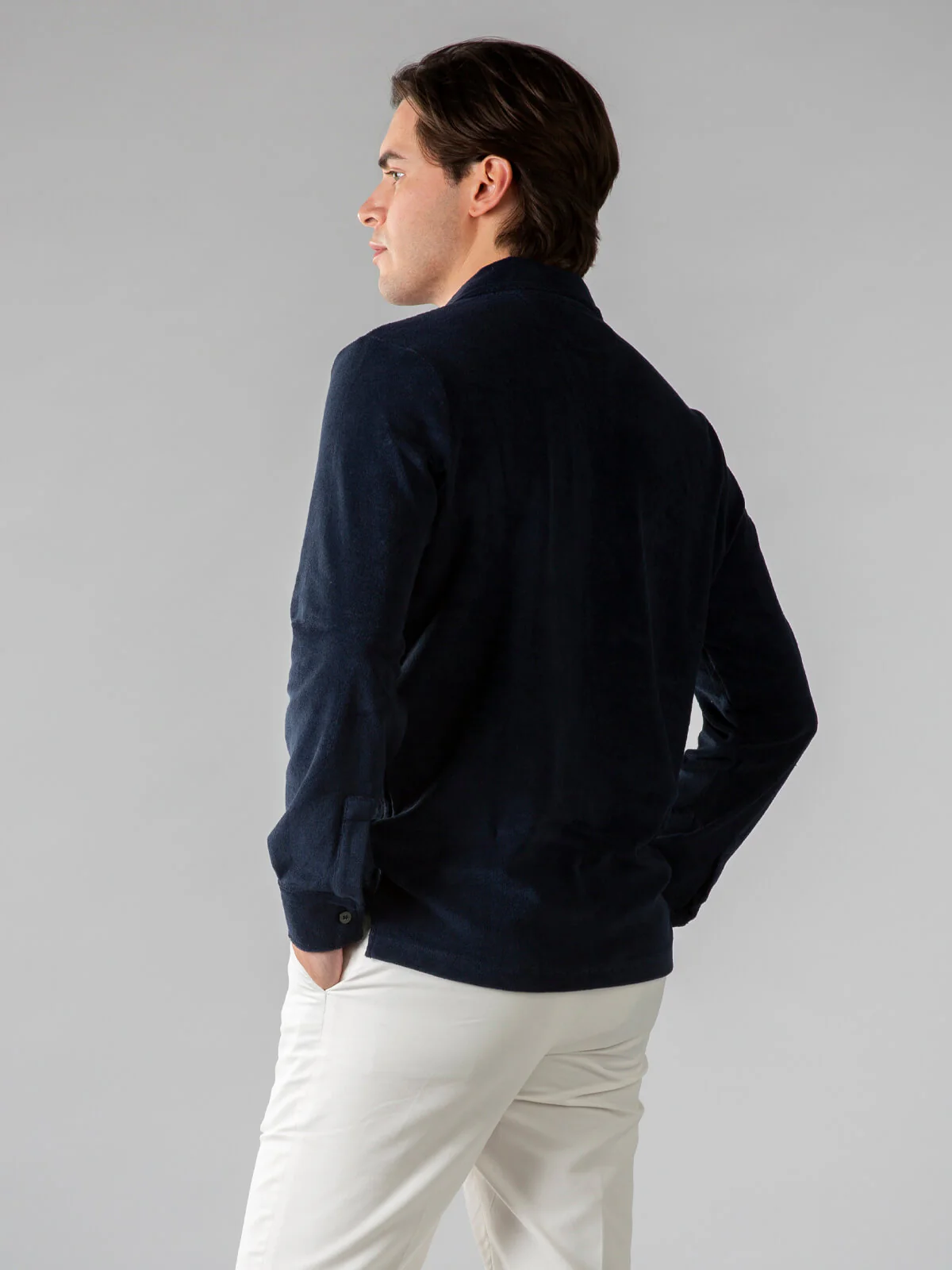 Navy Terry Towelling Longsleeve Polo - Image 5