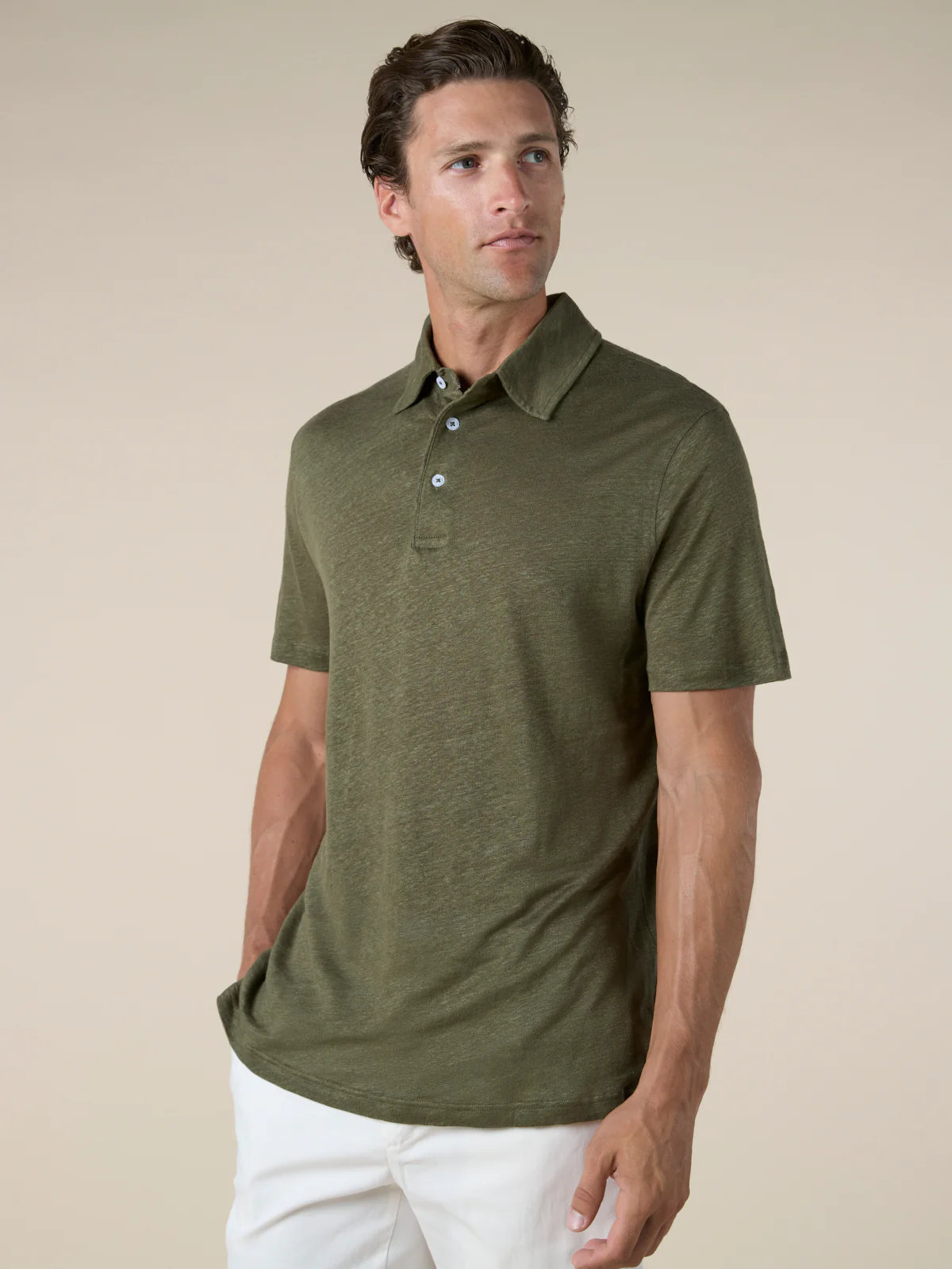 Olive Linen Polo Shirt - Image 4