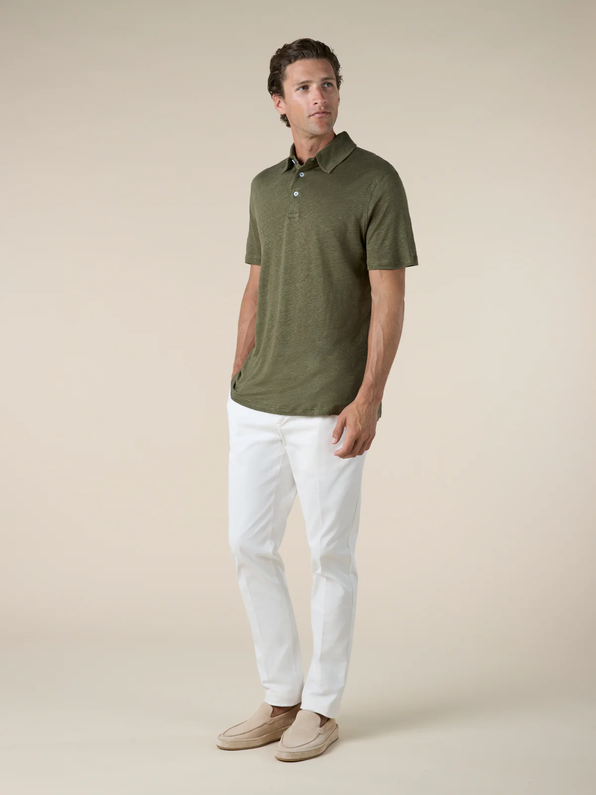 Olive Linen Polo Shirt - Image 6