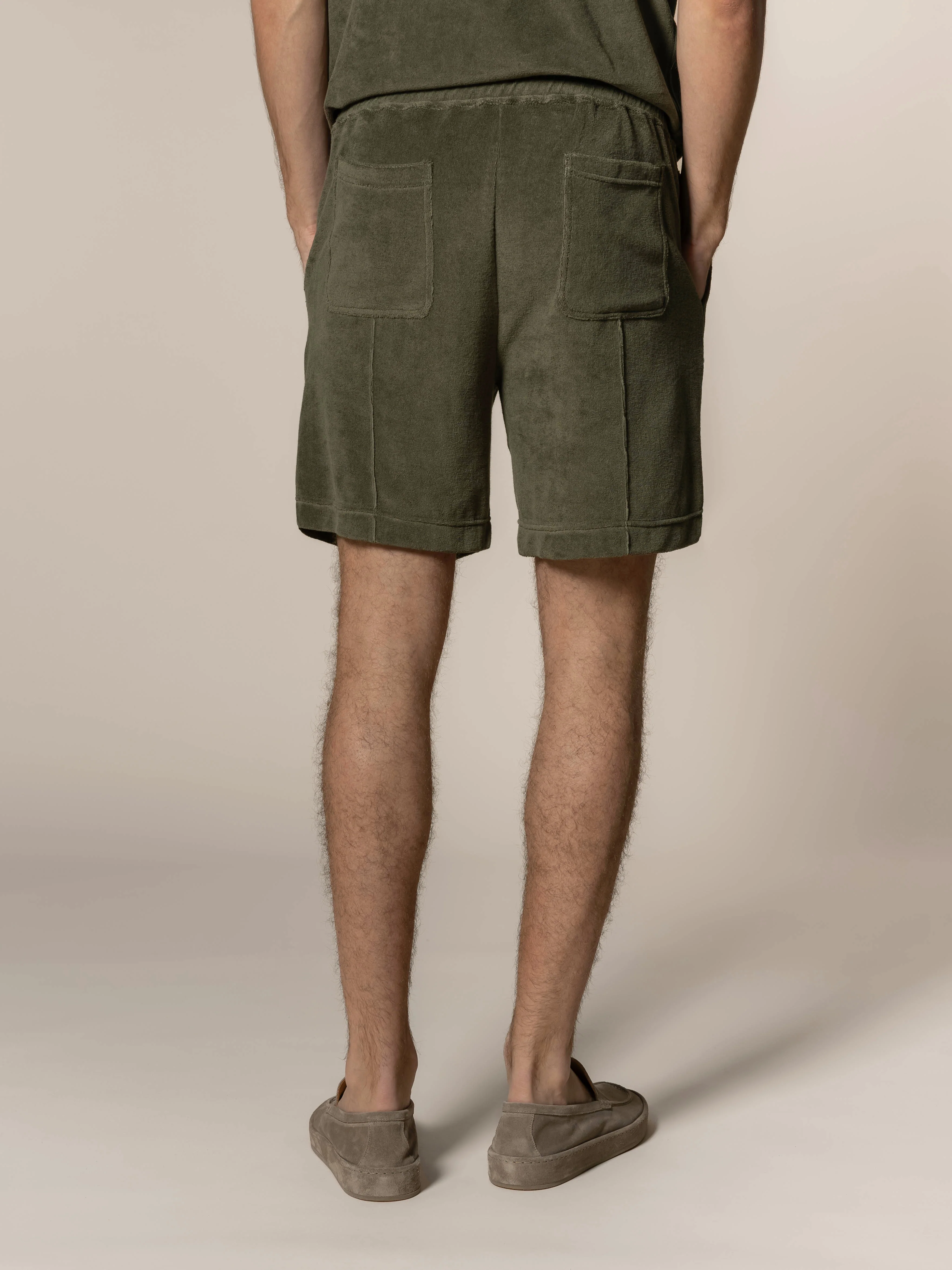 Olive Terry Towelling Leisure Shorts - Image 4