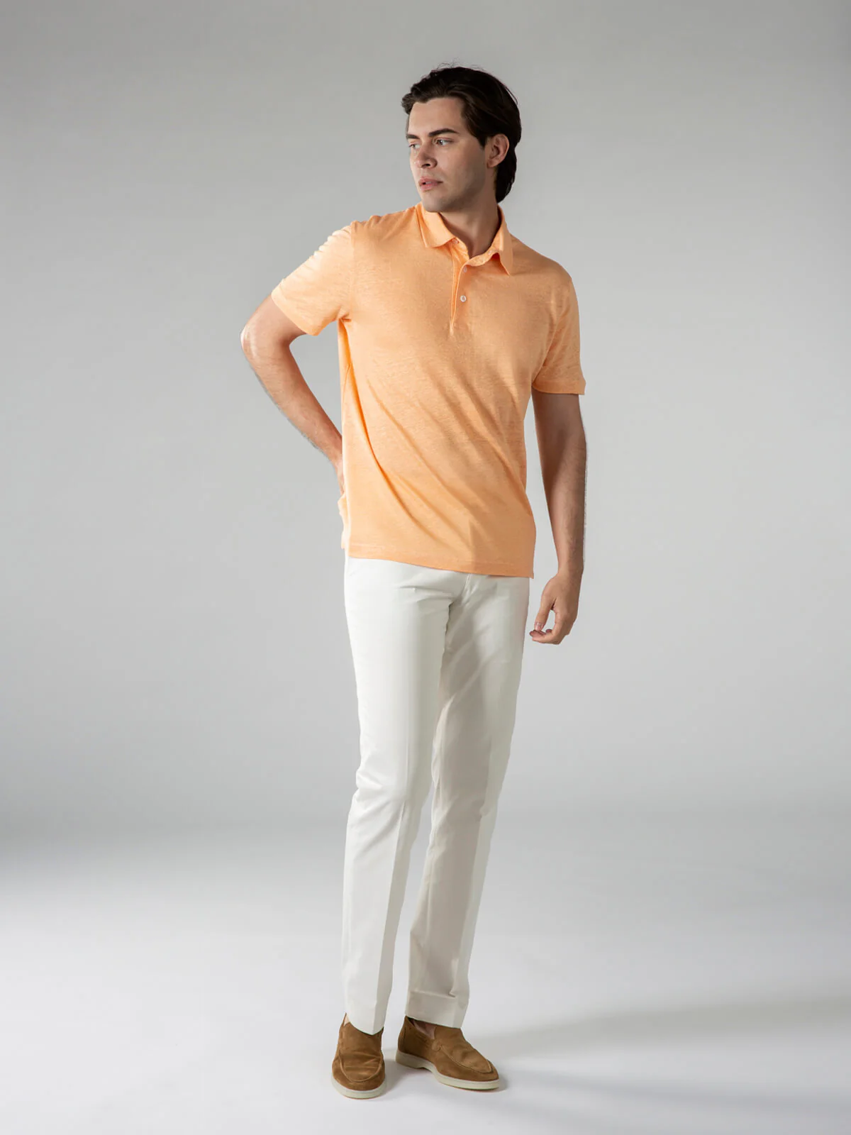 Peach Linen Polo Shirt - Image 6