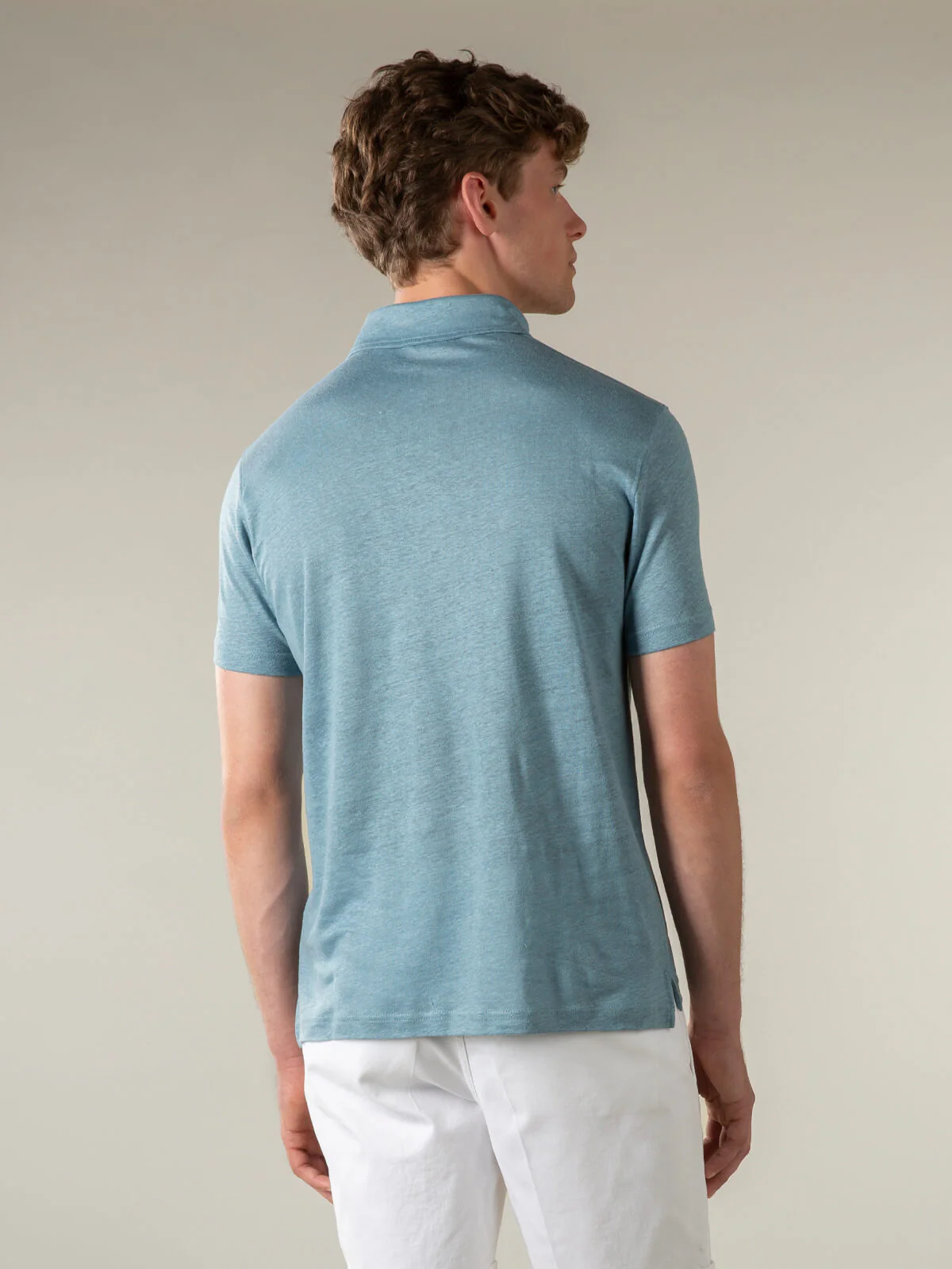 Petrol Linen Polo Shirt - Image 5