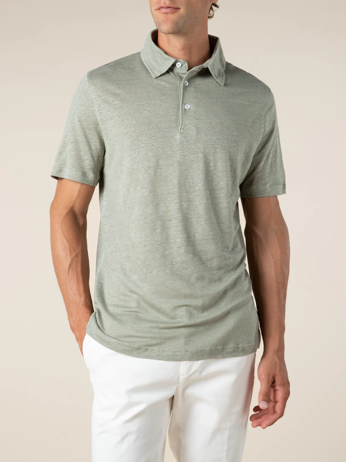 Pistache Linen Polo Shirt - Image 2