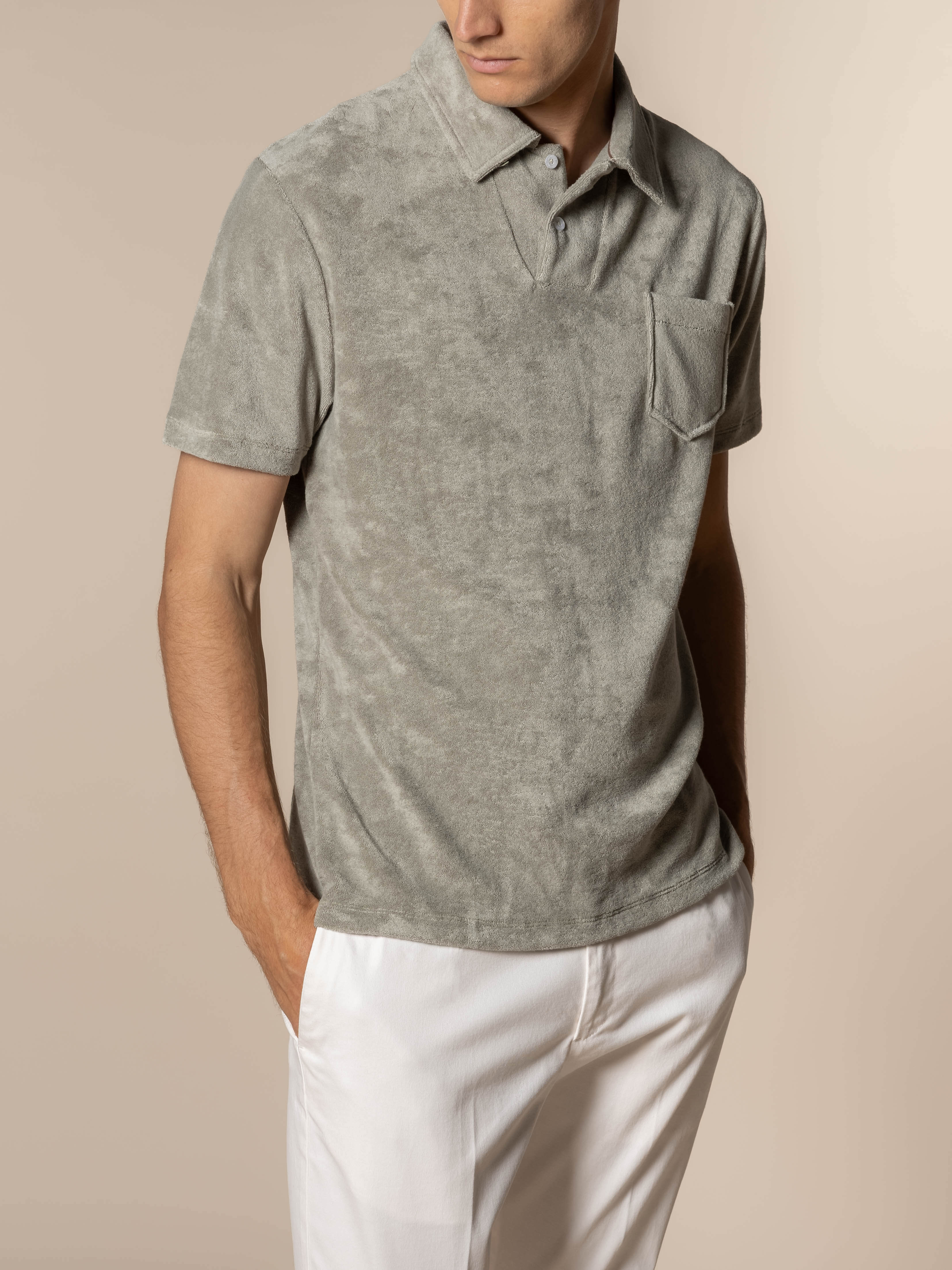 Pistache Terry Towelling Polo Shirt - Image 2