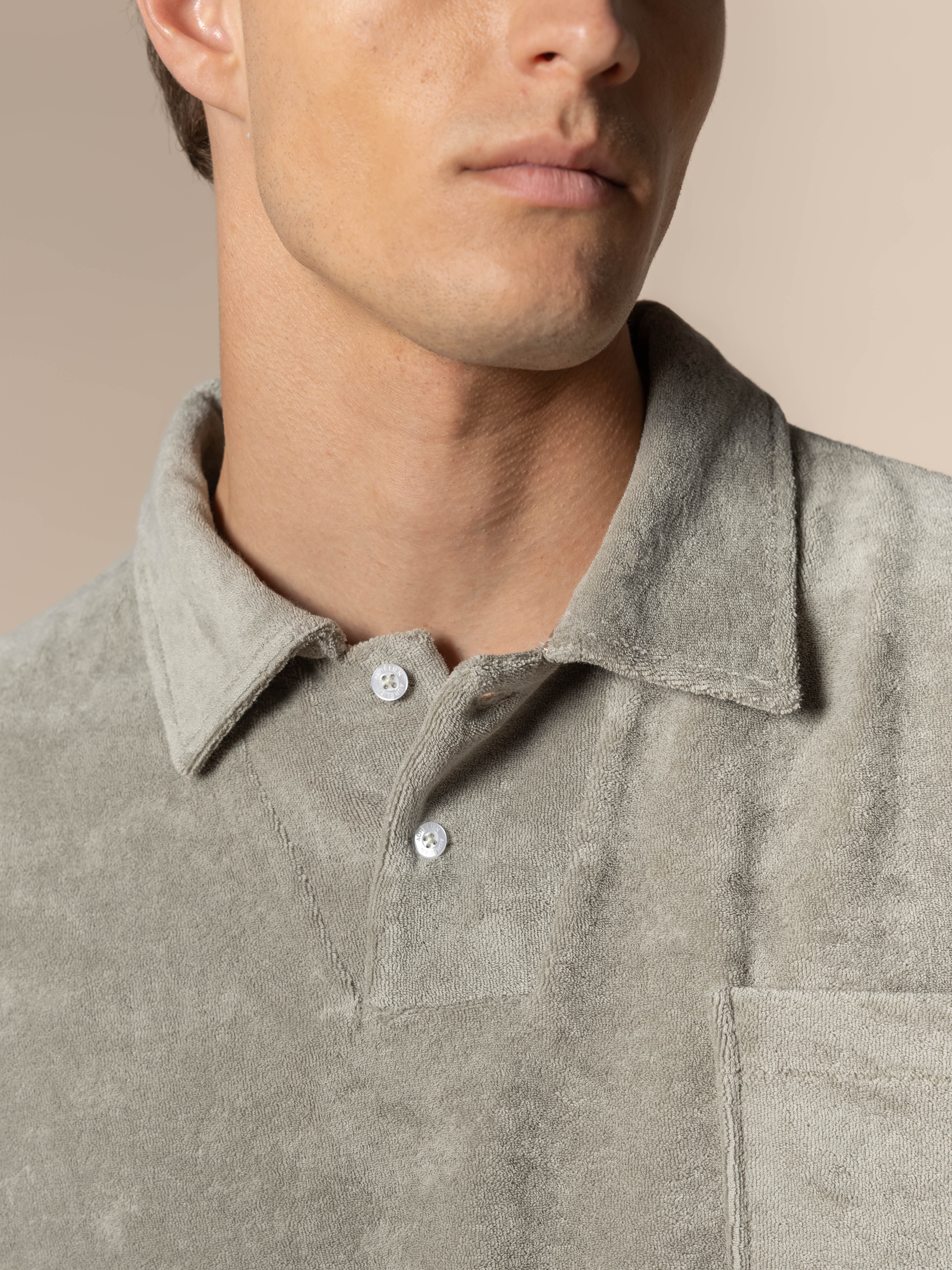 Pistache Terry Towelling Polo Shirt - Image 3