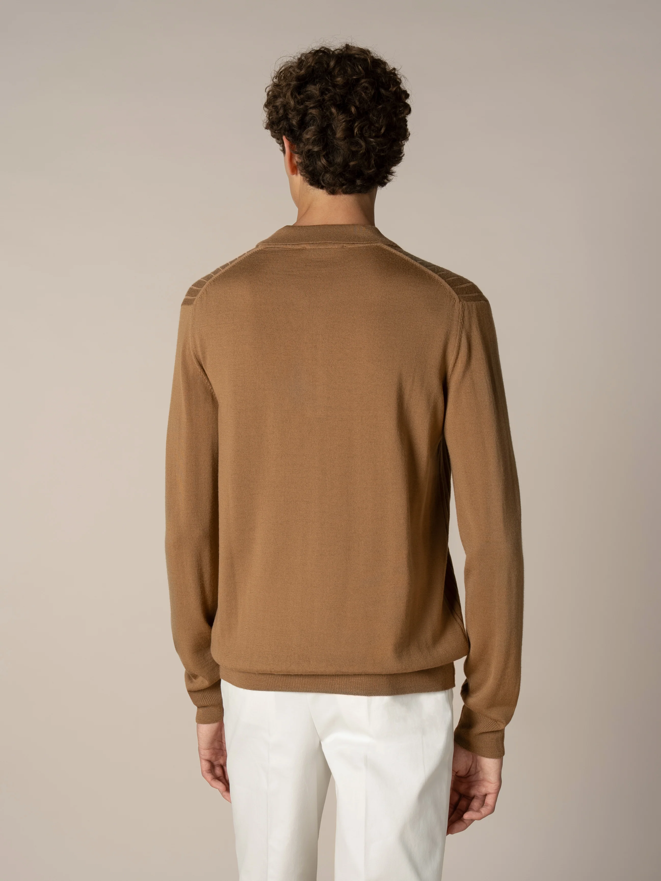 Ribbed Zipper Polo Caramel - Image 4