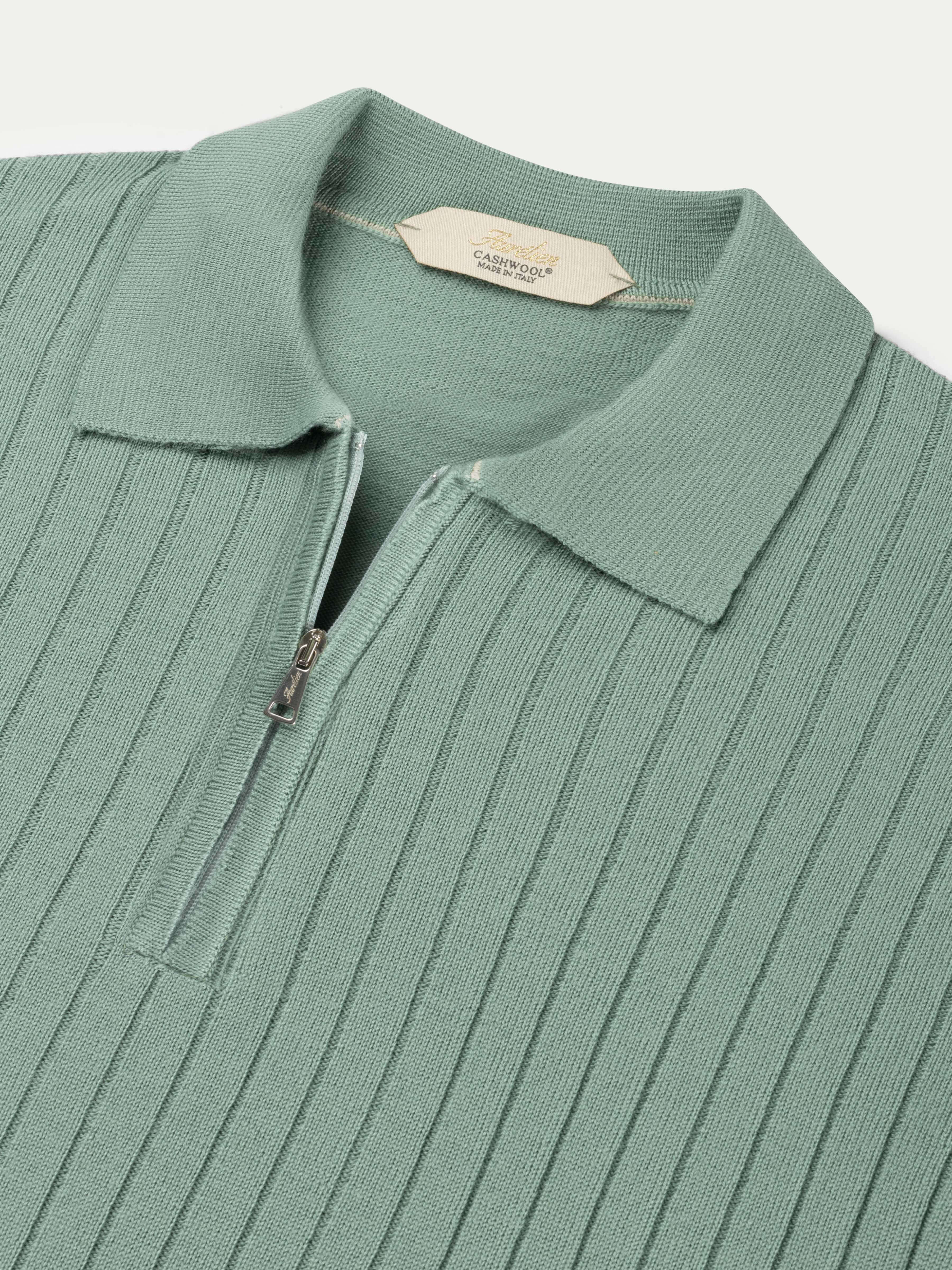 Ribbed Zipper Polo Light Green - Image 4
