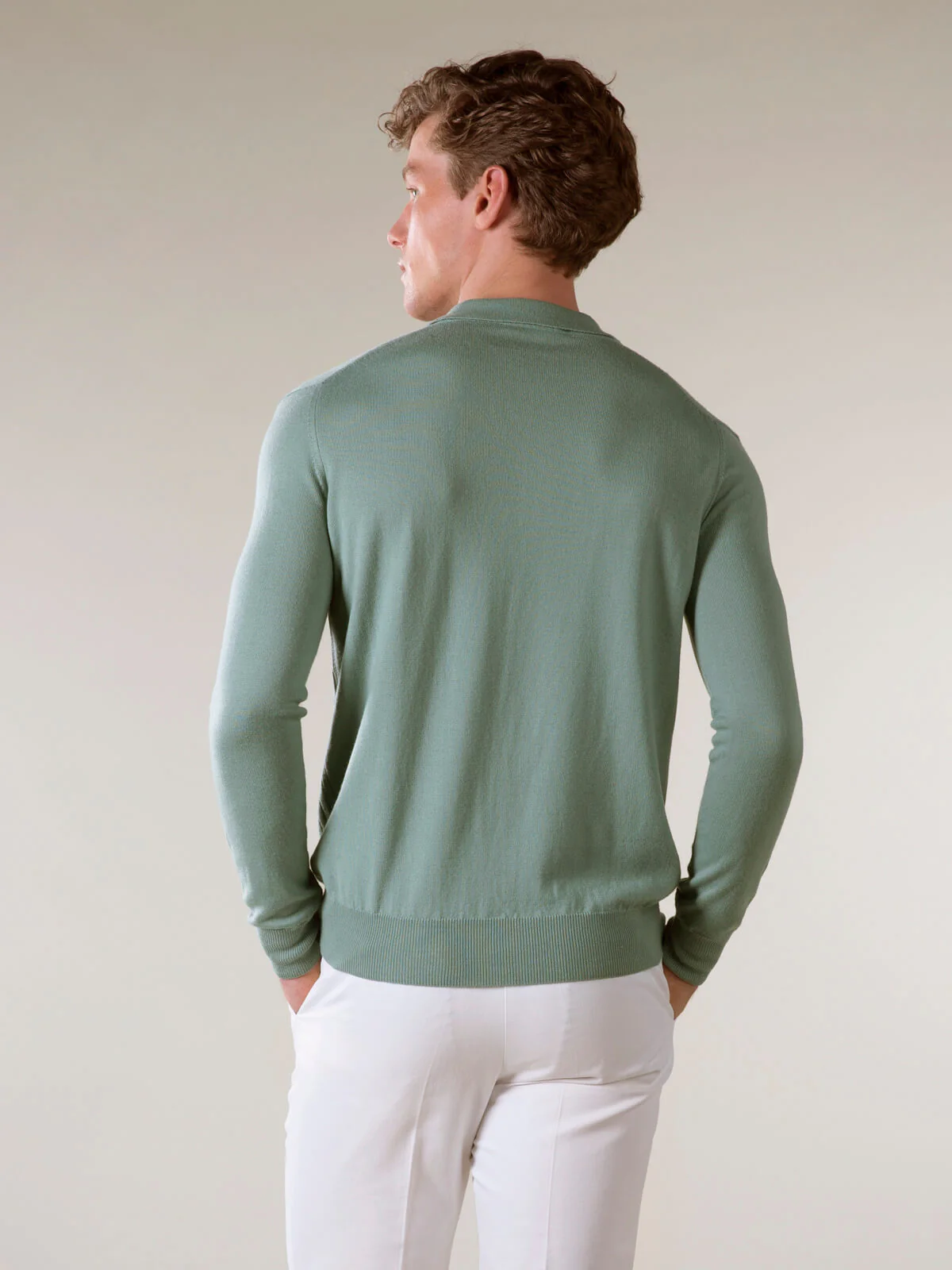 Ribbed Zipper Polo Light Green - Image 5