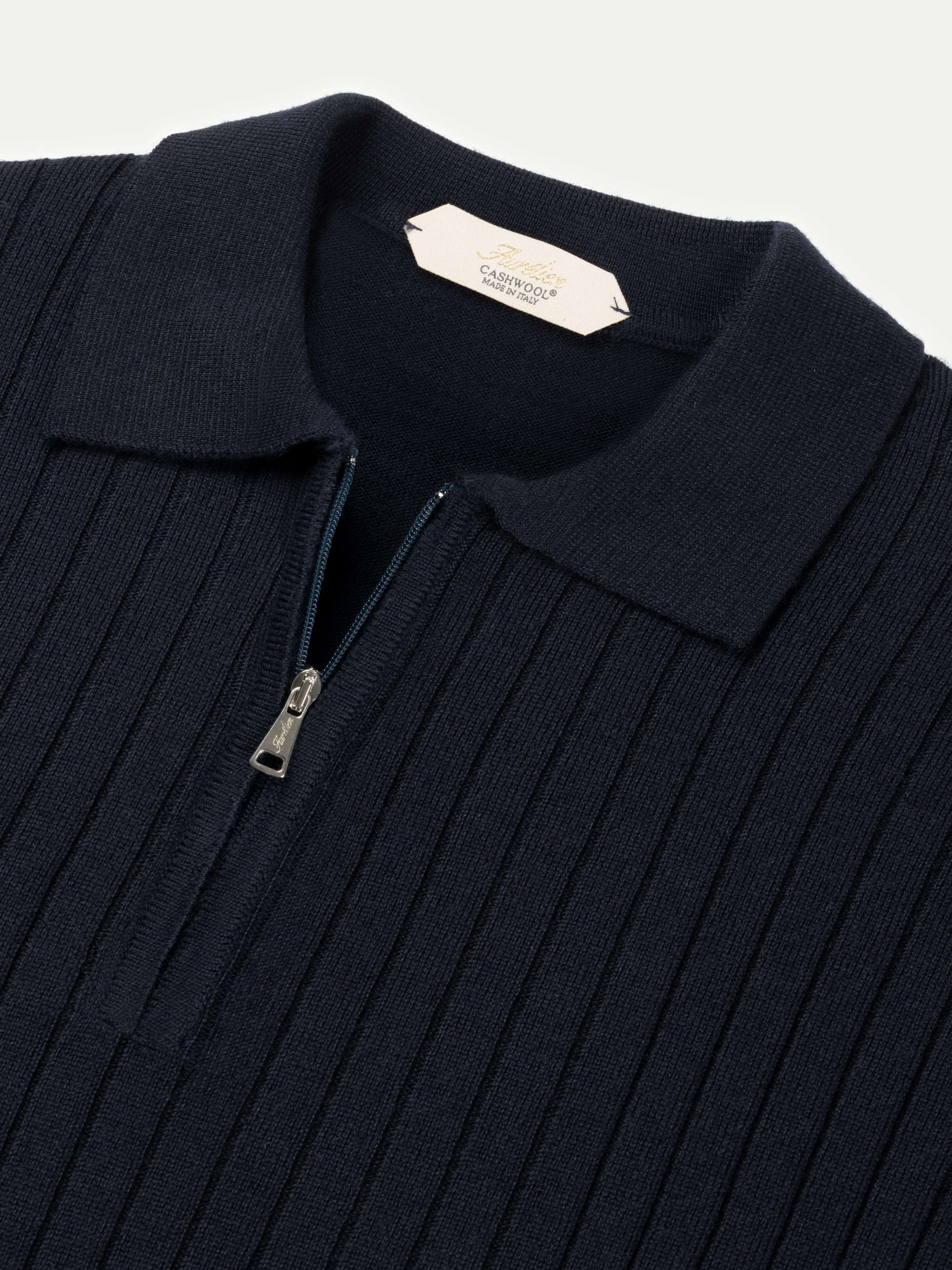 Ribbed Zipper Polo Navy - Image 4