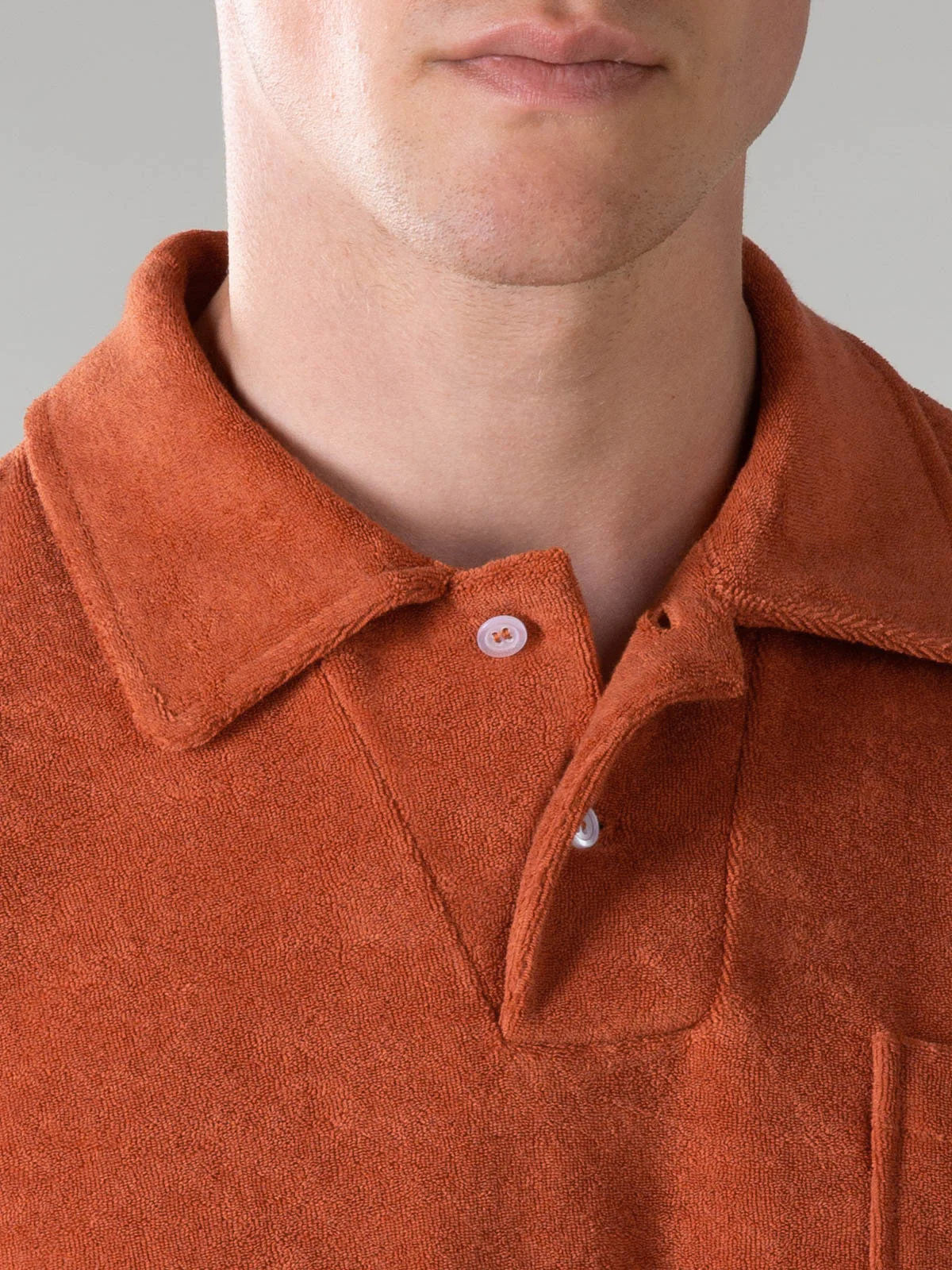 Rust Terry Towelling Polo Shirt - Image 3