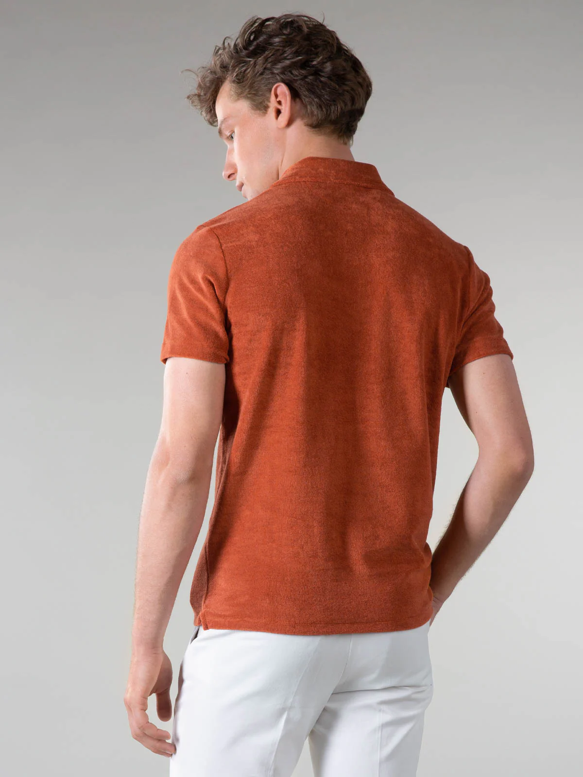 Rust Terry Towelling Polo Shirt - Image 4