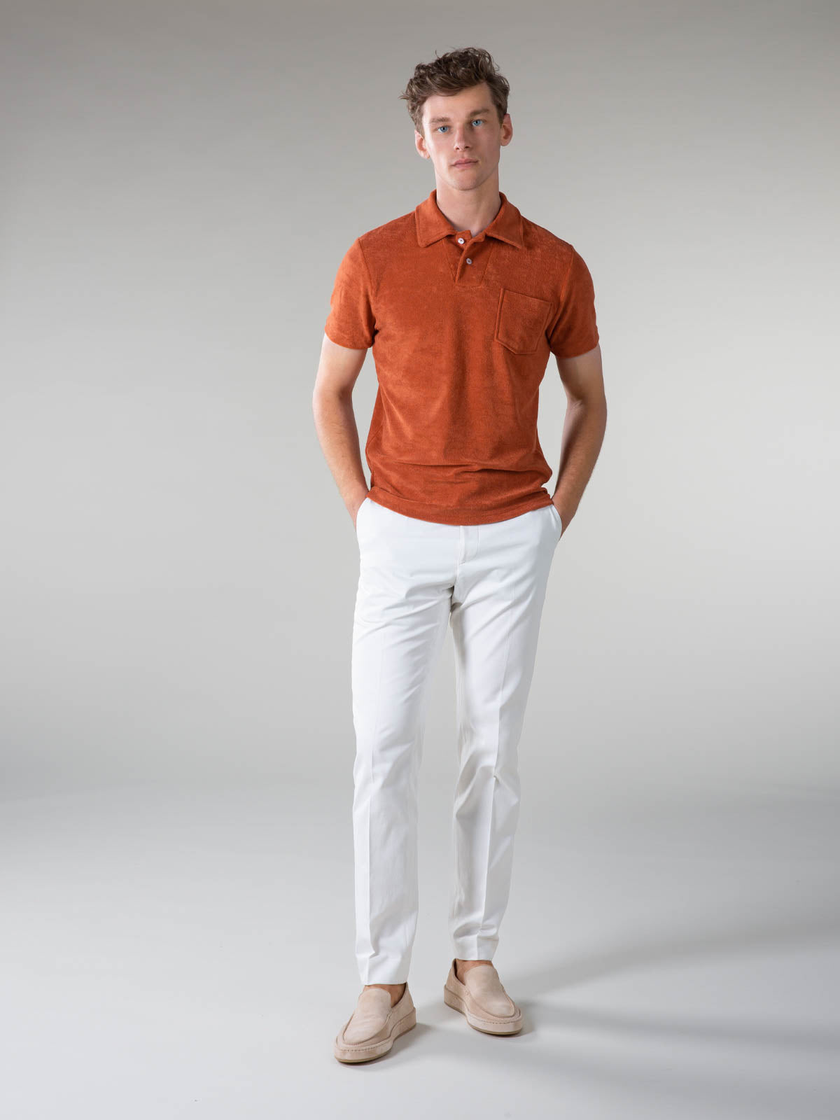 Rust Terry Towelling Polo Shirt - Image 6