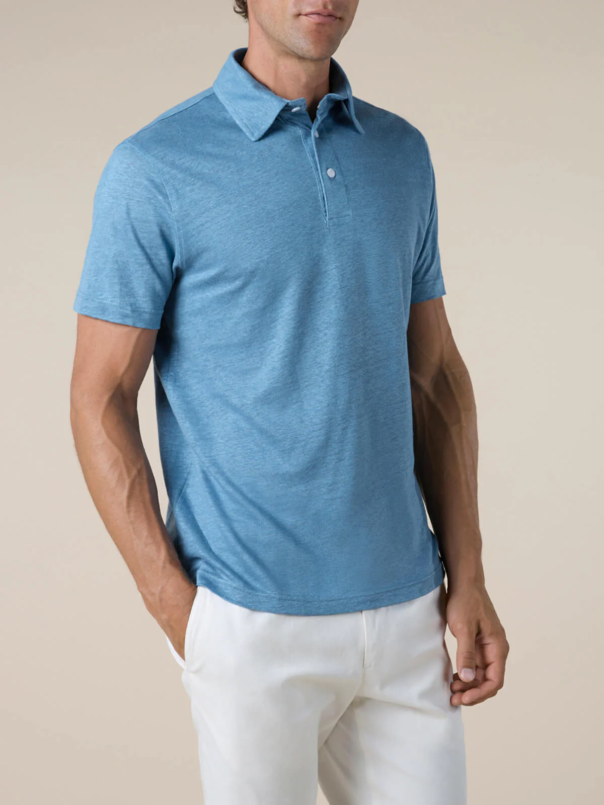 Sapphire Blue Linen Polo Shirt - Image 2