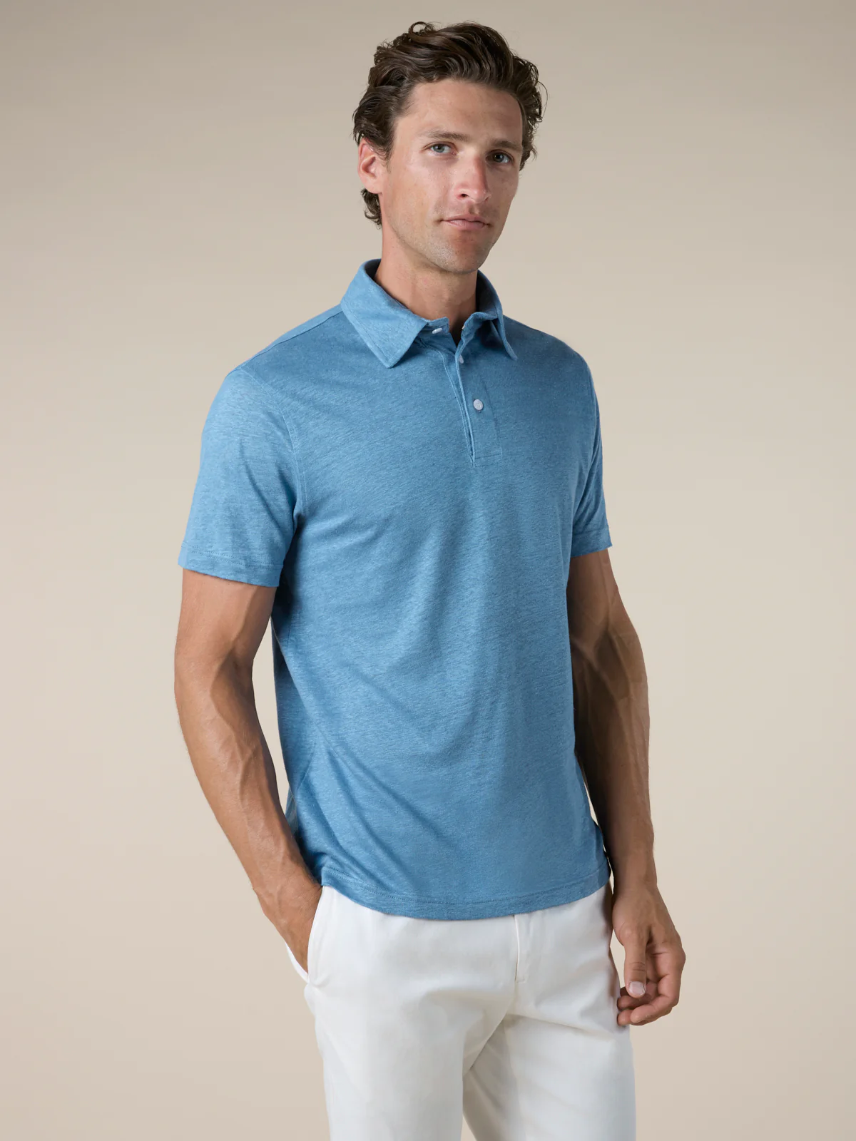 Sapphire Blue Linen Polo Shirt - Image 3