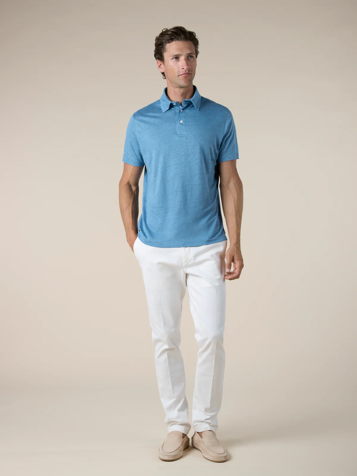 Sapphire Blue Linen Polo Shirt - Image 5