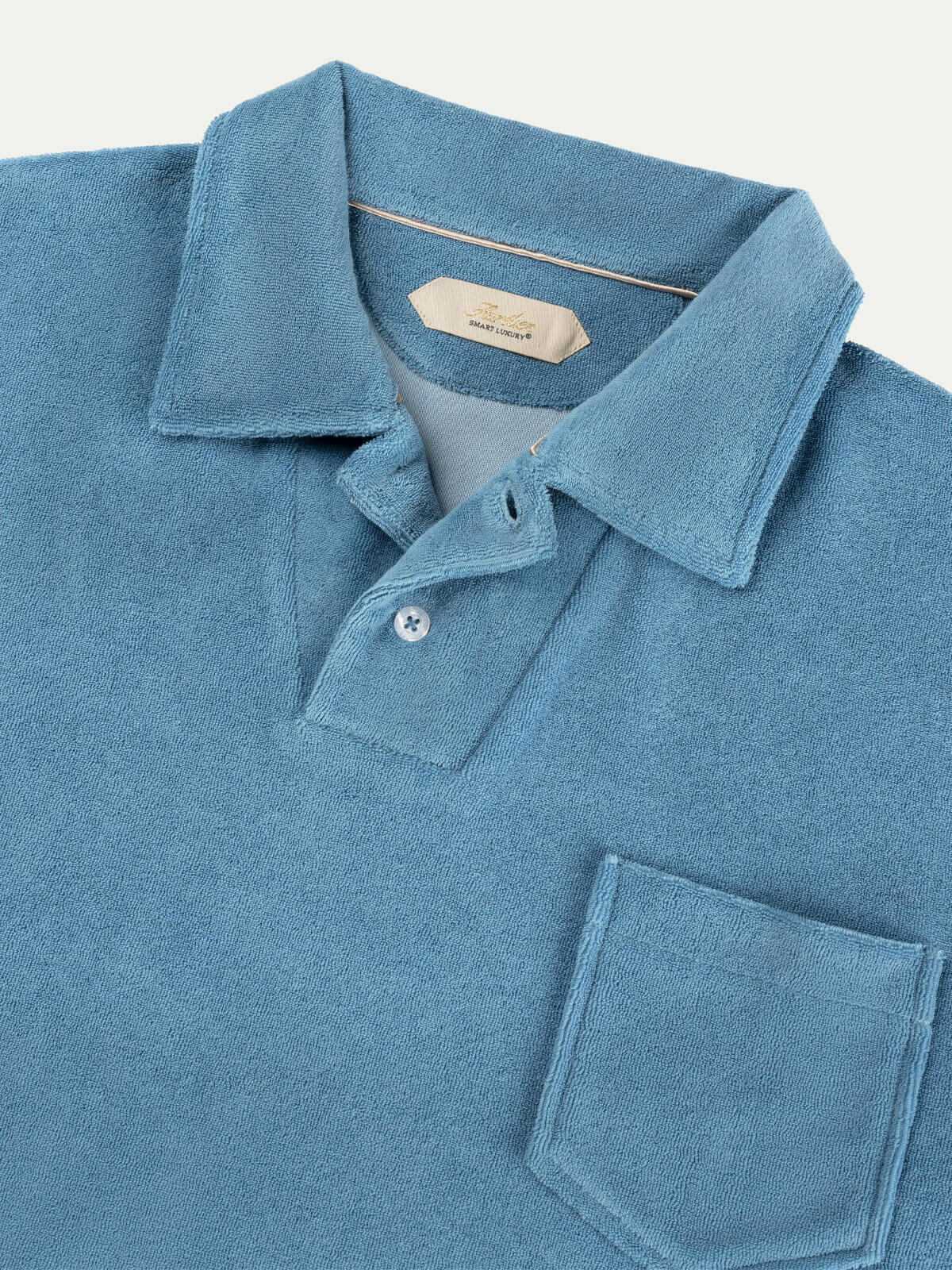 Sapphire Blue Terry Towelling Polo Shirt - Image 3