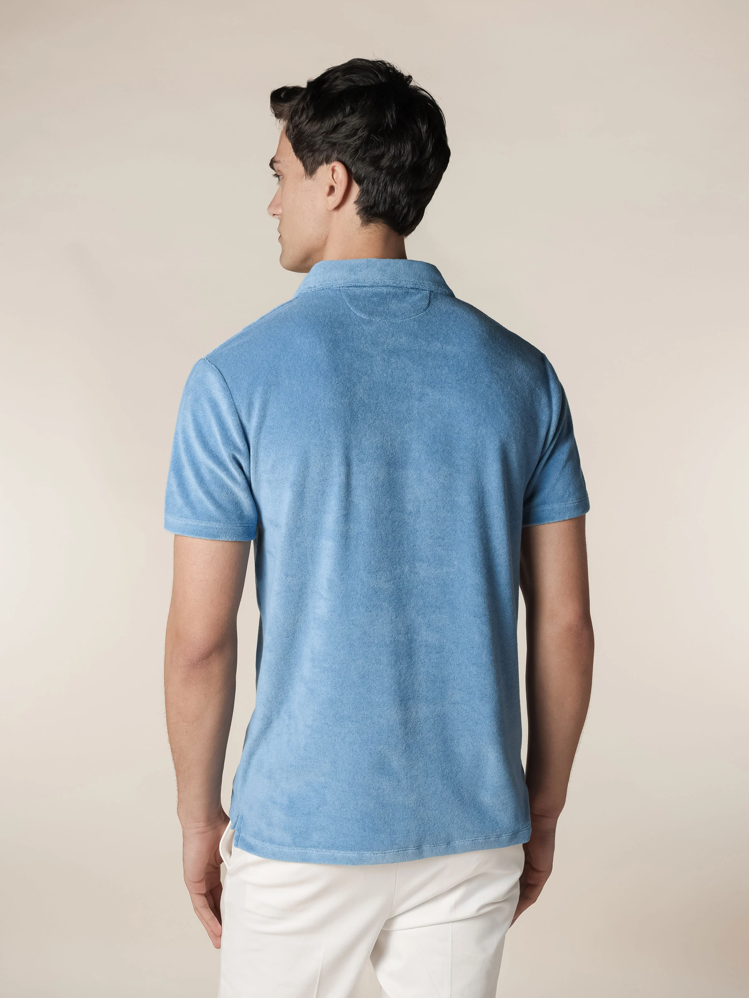 Sapphire Blue Terry Towelling Polo Shirt - Image 4