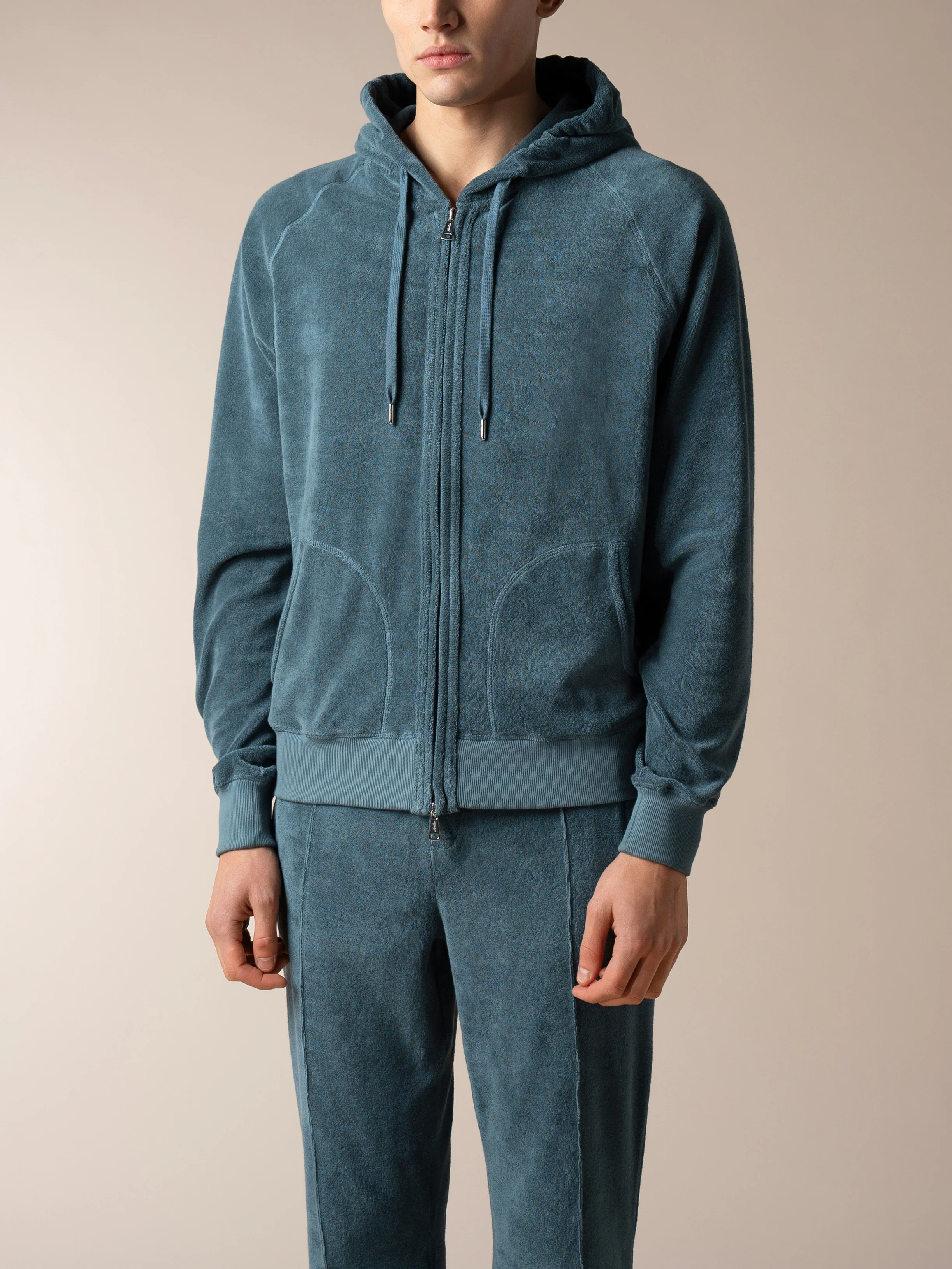 Sea Green Terry Towelling Zipper Vest - Image 2