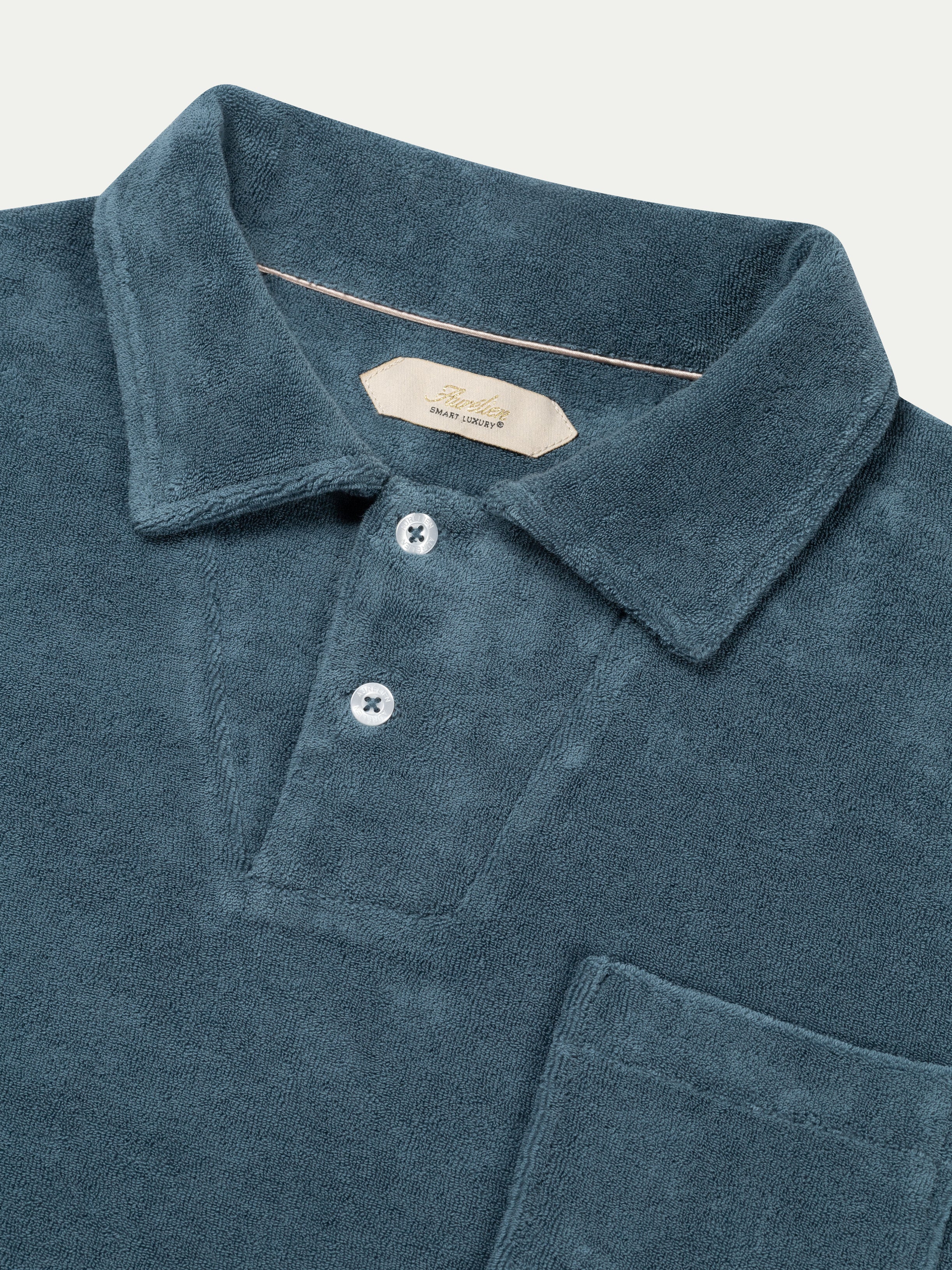 Sea Green Terry Towelling Longsleeve Polo - Image 3