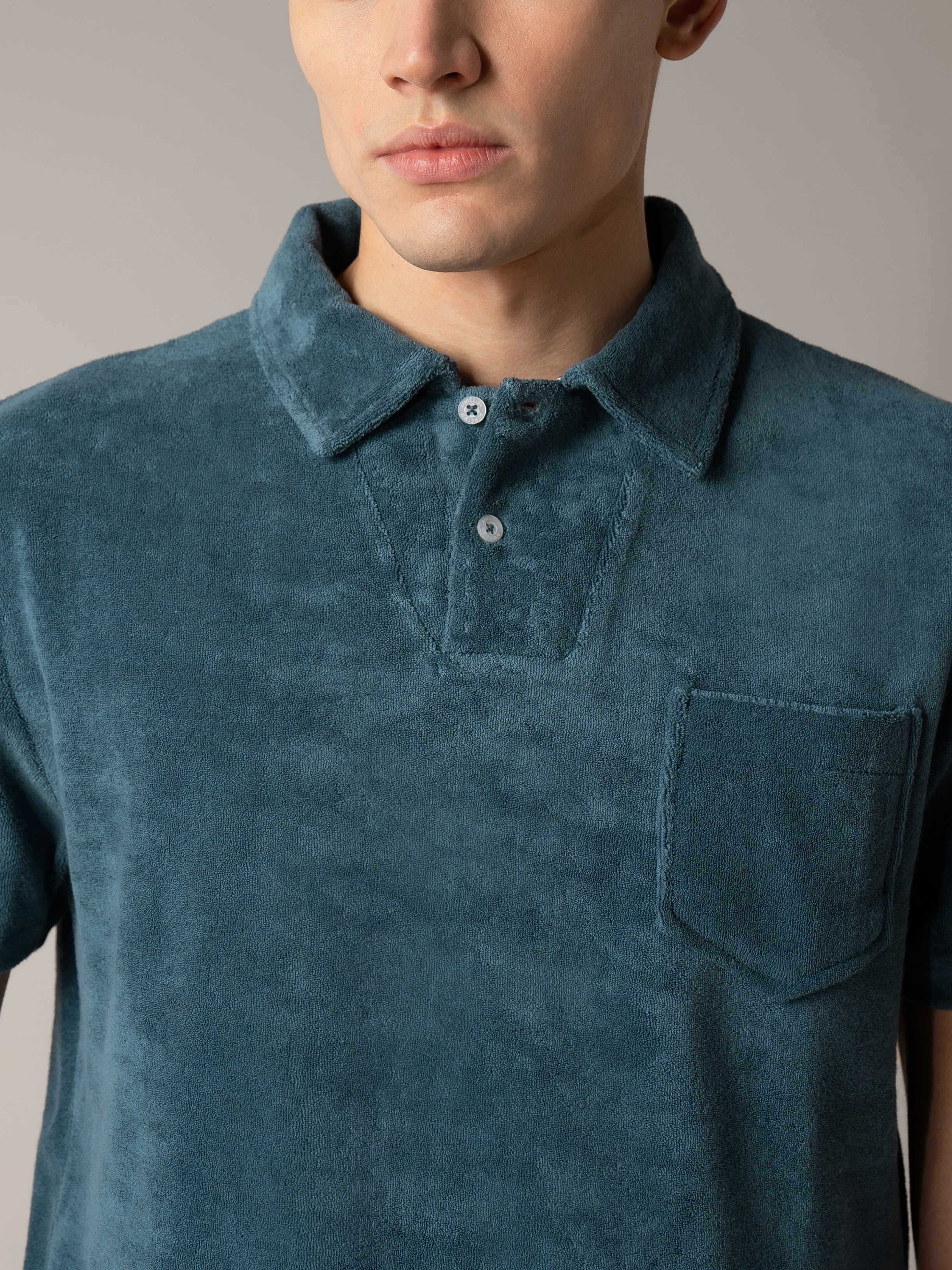 Sea Green Terry Towelling Polo Shirt - Image 4