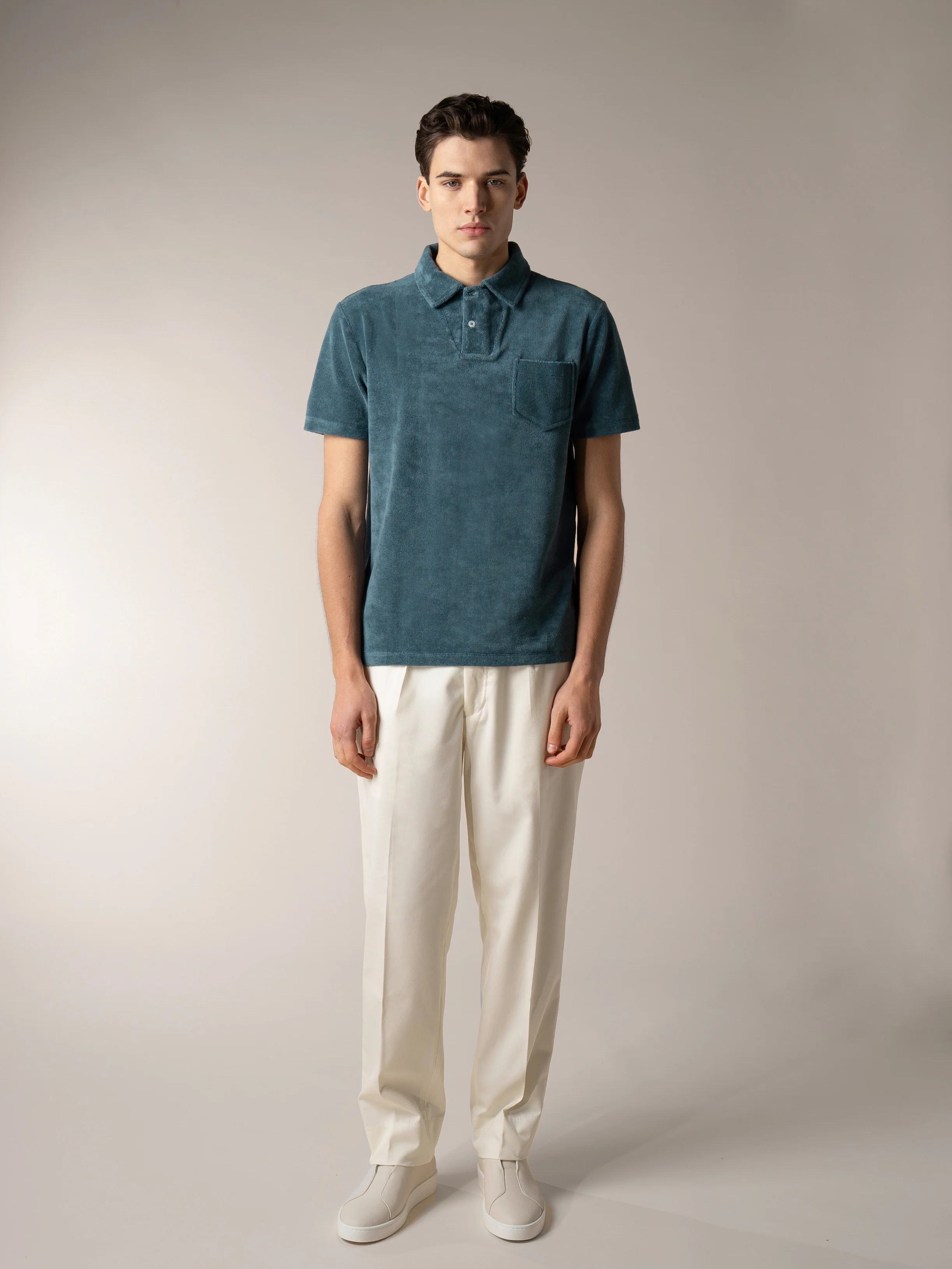 Sea Green Terry Towelling Polo Shirt - Image 6