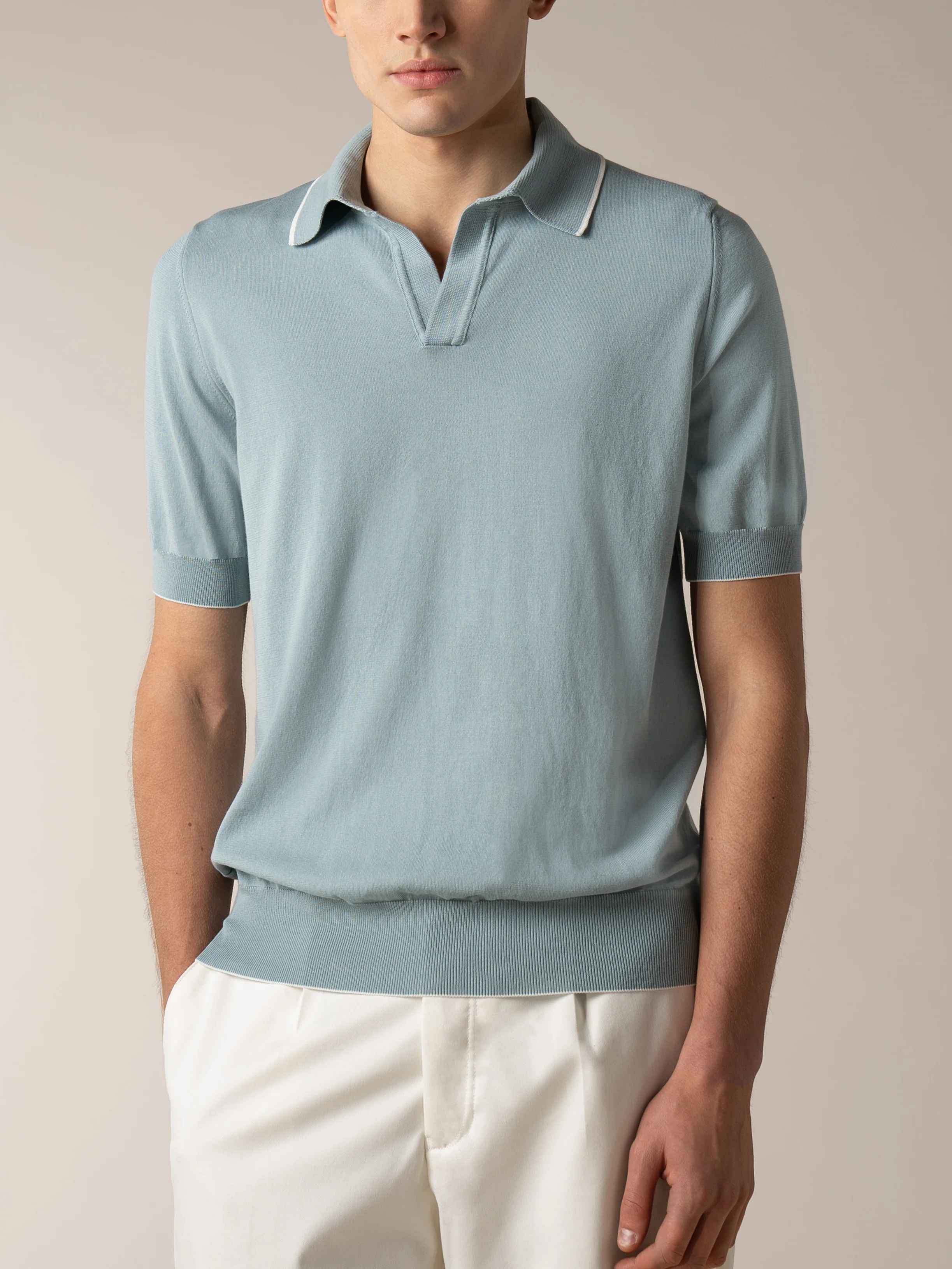 Shortsleeve Buttonless Polo Blue Turquoise - Image 2