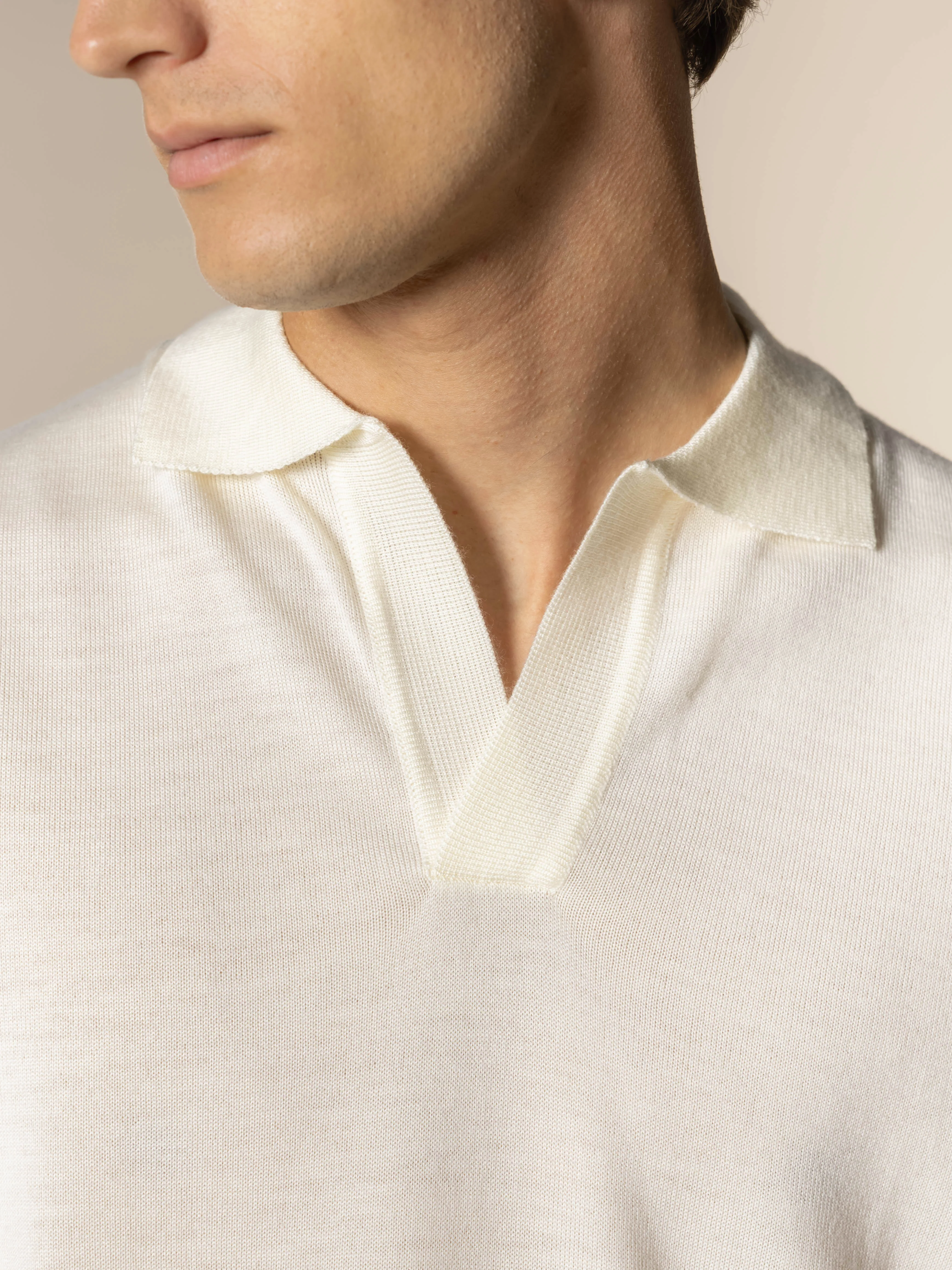 Shortsleeve Buttonless Polo Ivory - Image 4