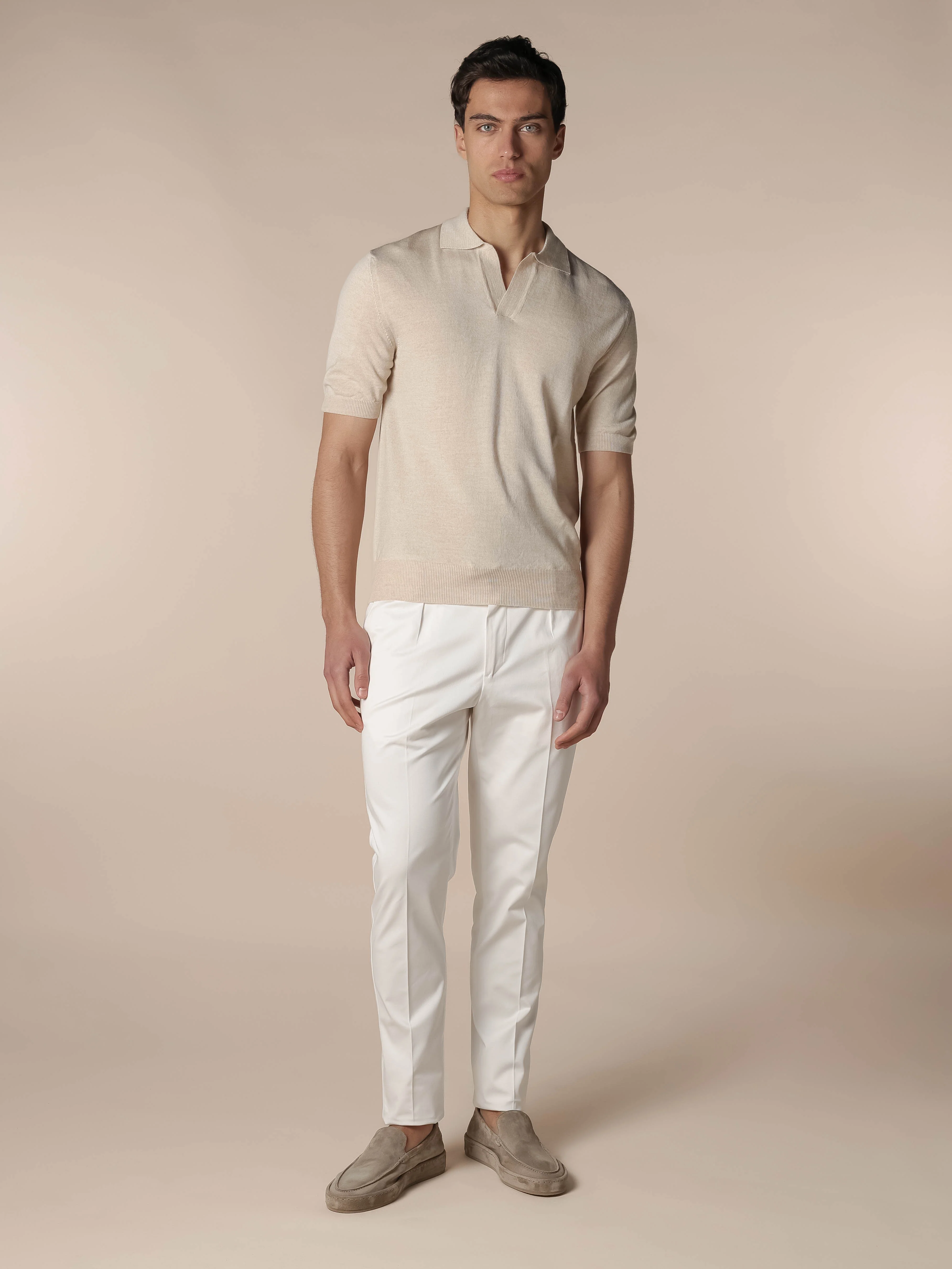 Shortsleeve Buttonless Polo Light Beige - Image 6