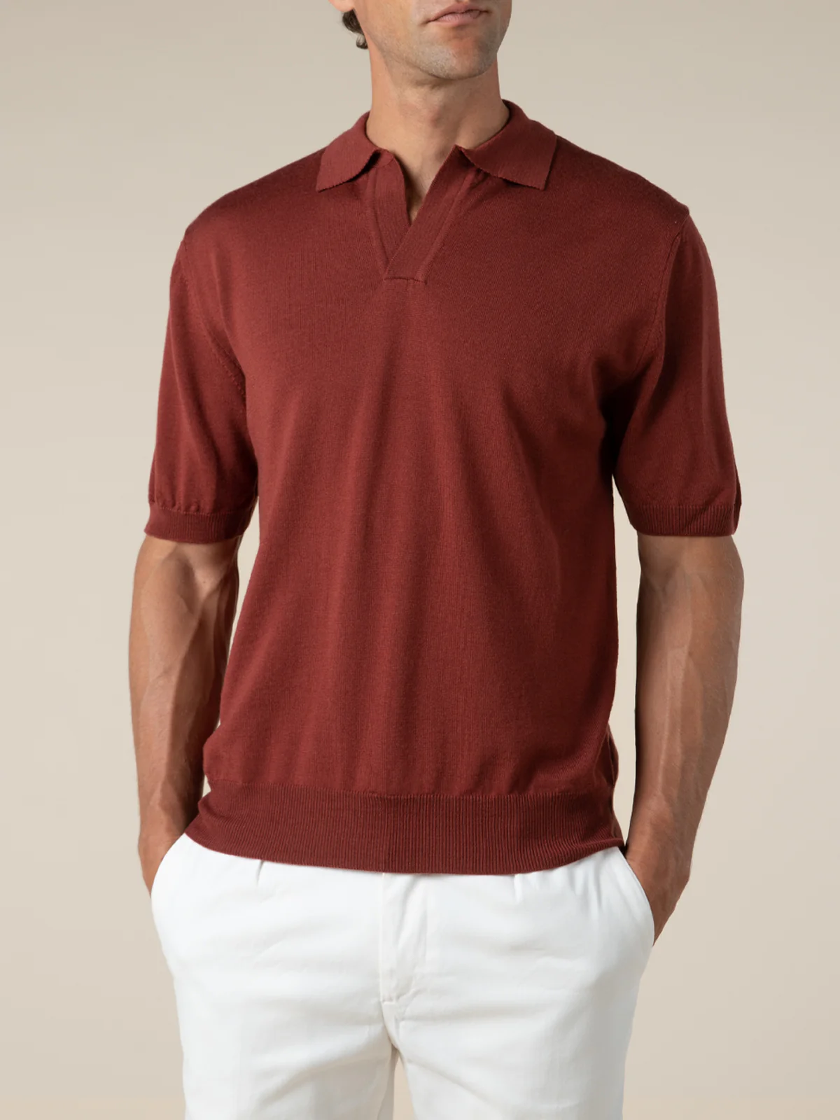 Shortsleeve Buttonless Polo Maroon - Image 2