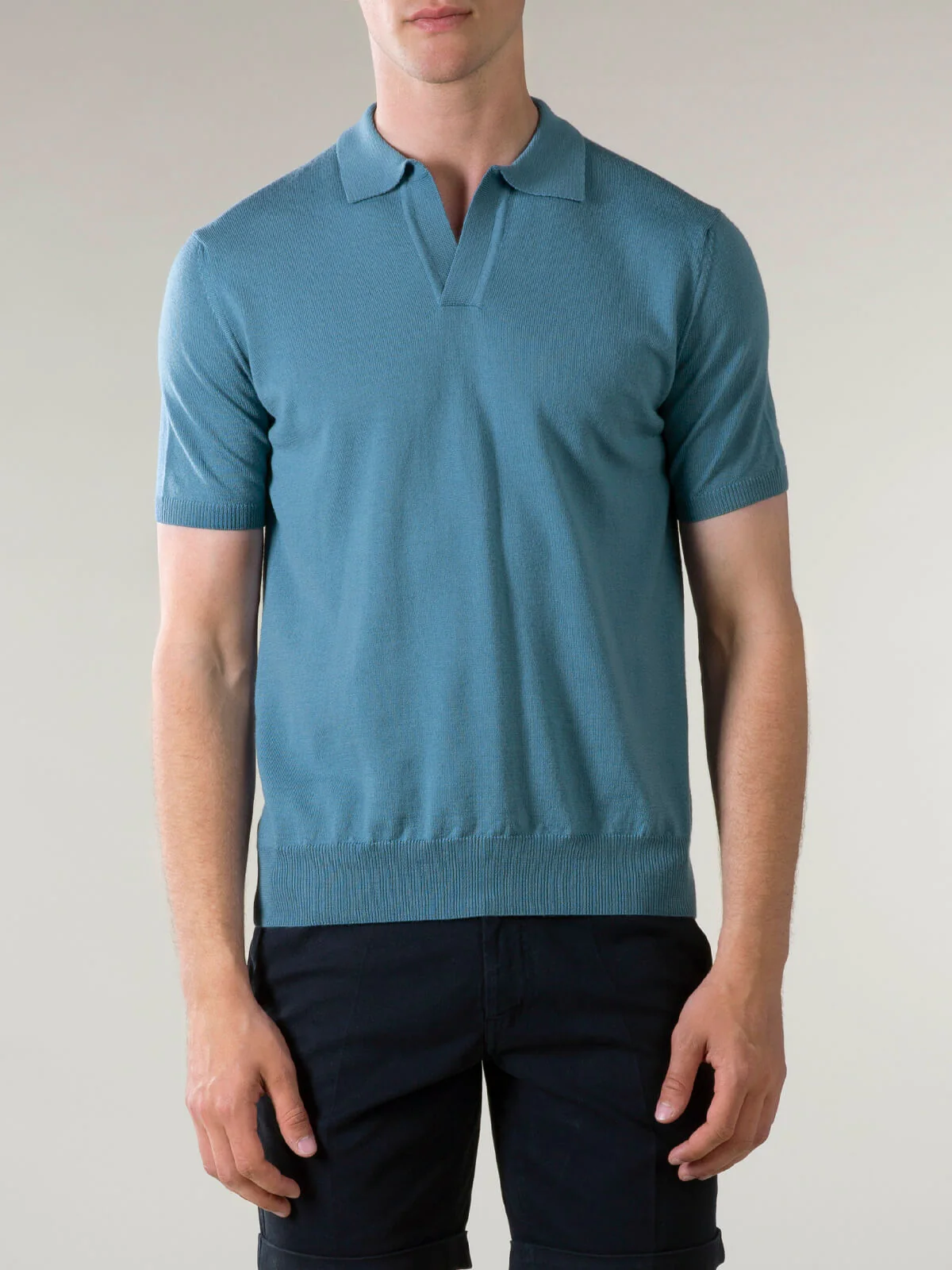 Shortsleeve Buttonless Polo Sapphire Blue - Image 3