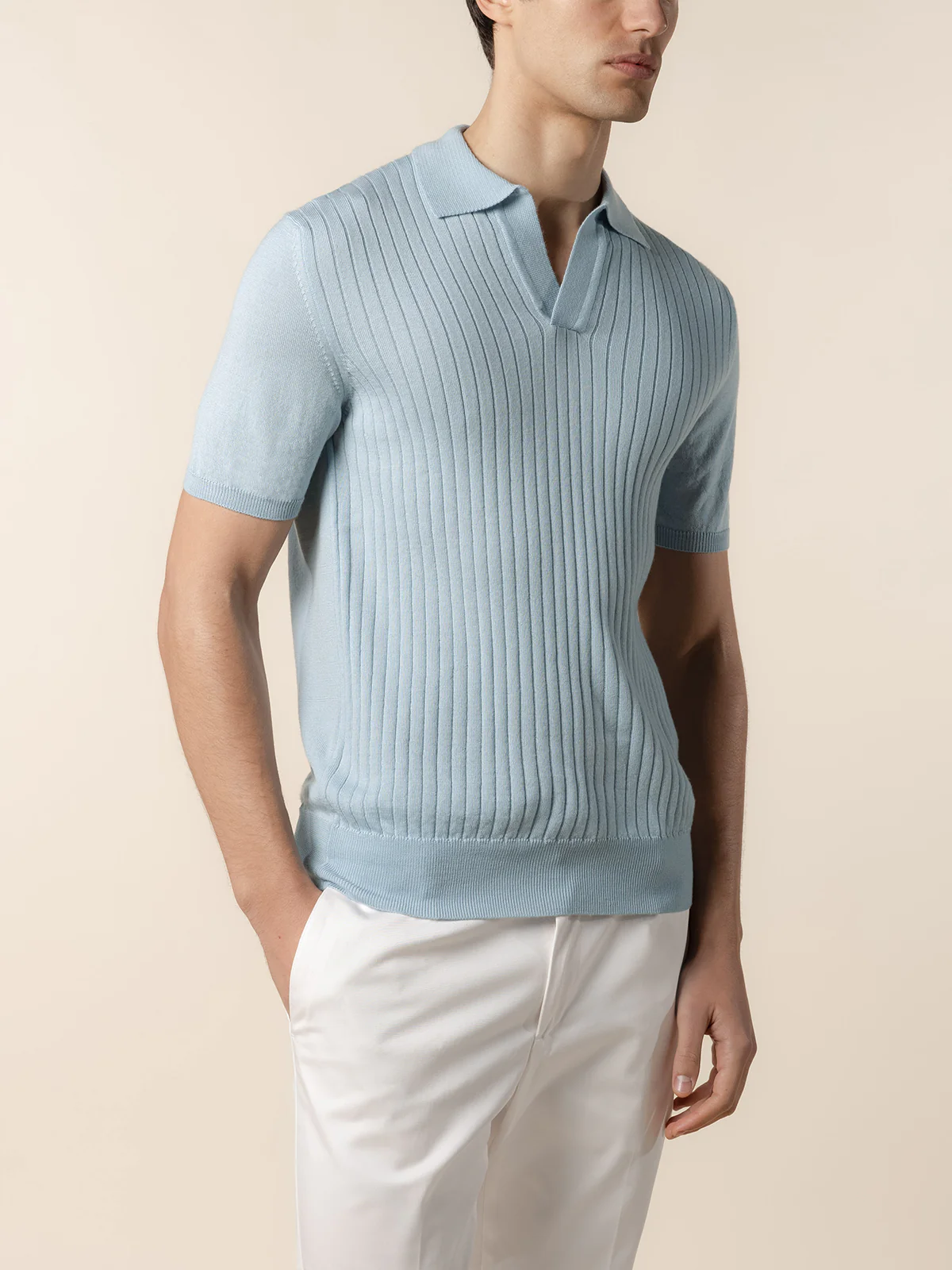 Shortsleeve Buttonless Ribbed Polo Cool Blue - Image 2