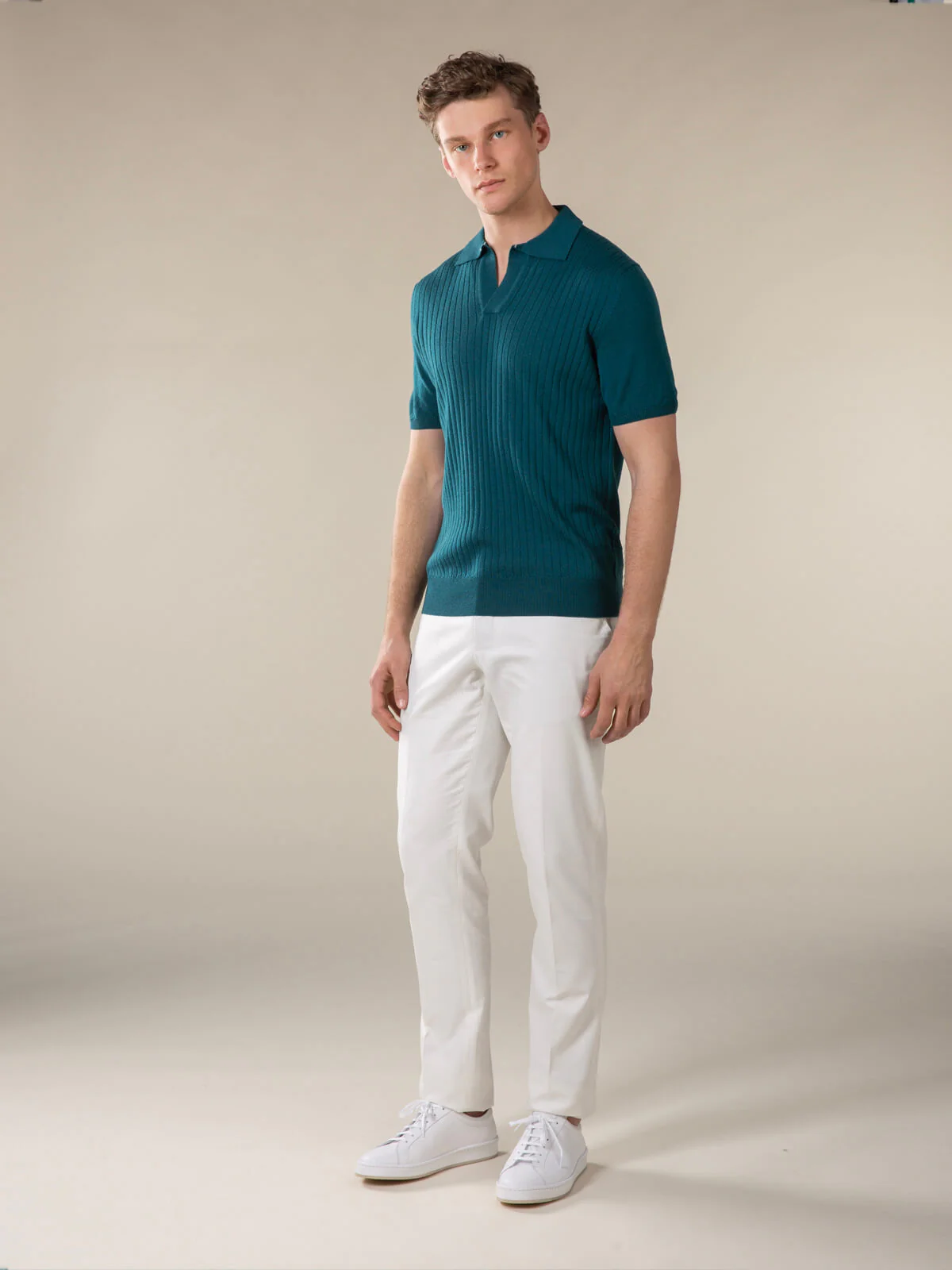 Shortsleeve Buttonless Ribbed Polo Forest Green - Image 6