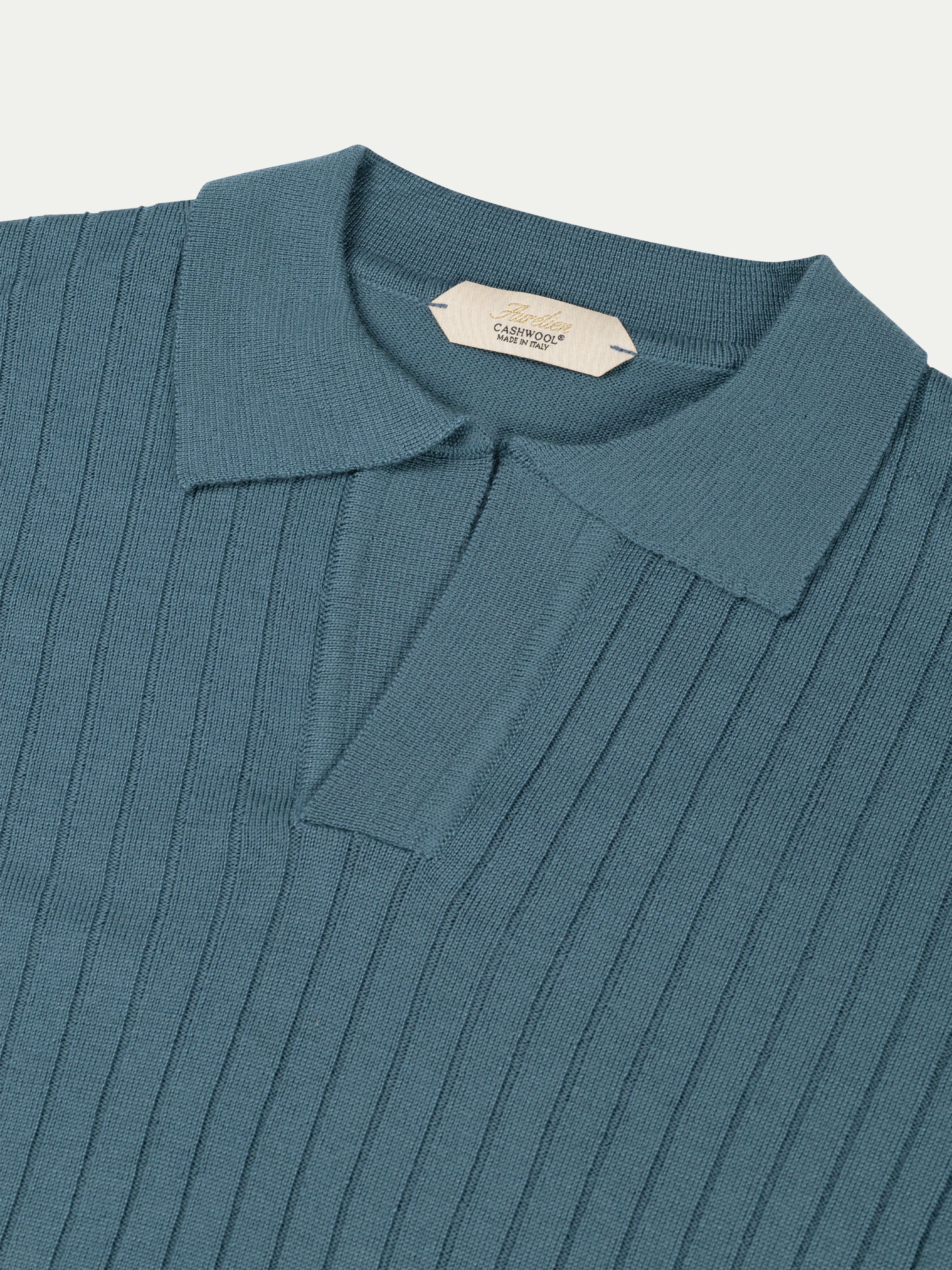 Shortsleeve Buttonless Ribbed Polo Sea Green - Image 2