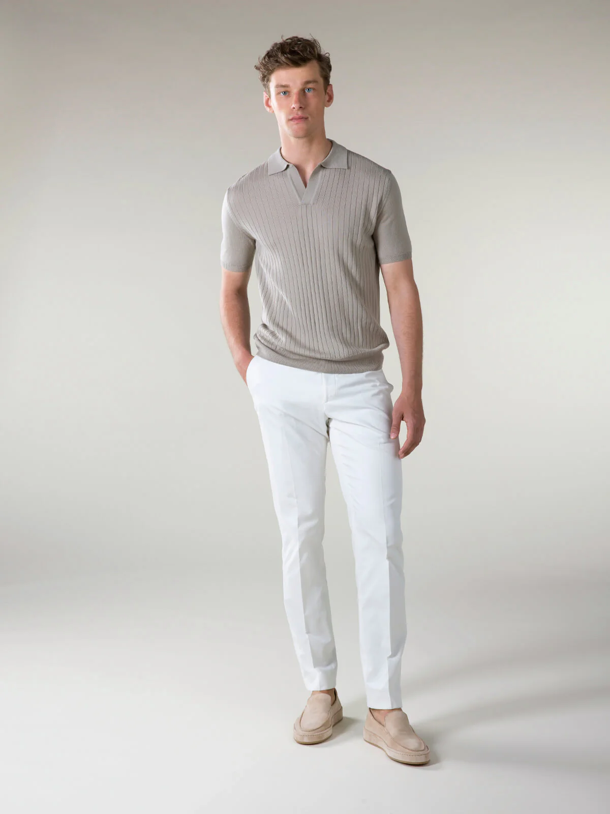 Shortsleeve Buttonless Ribbed Polo Taupe - Image 6