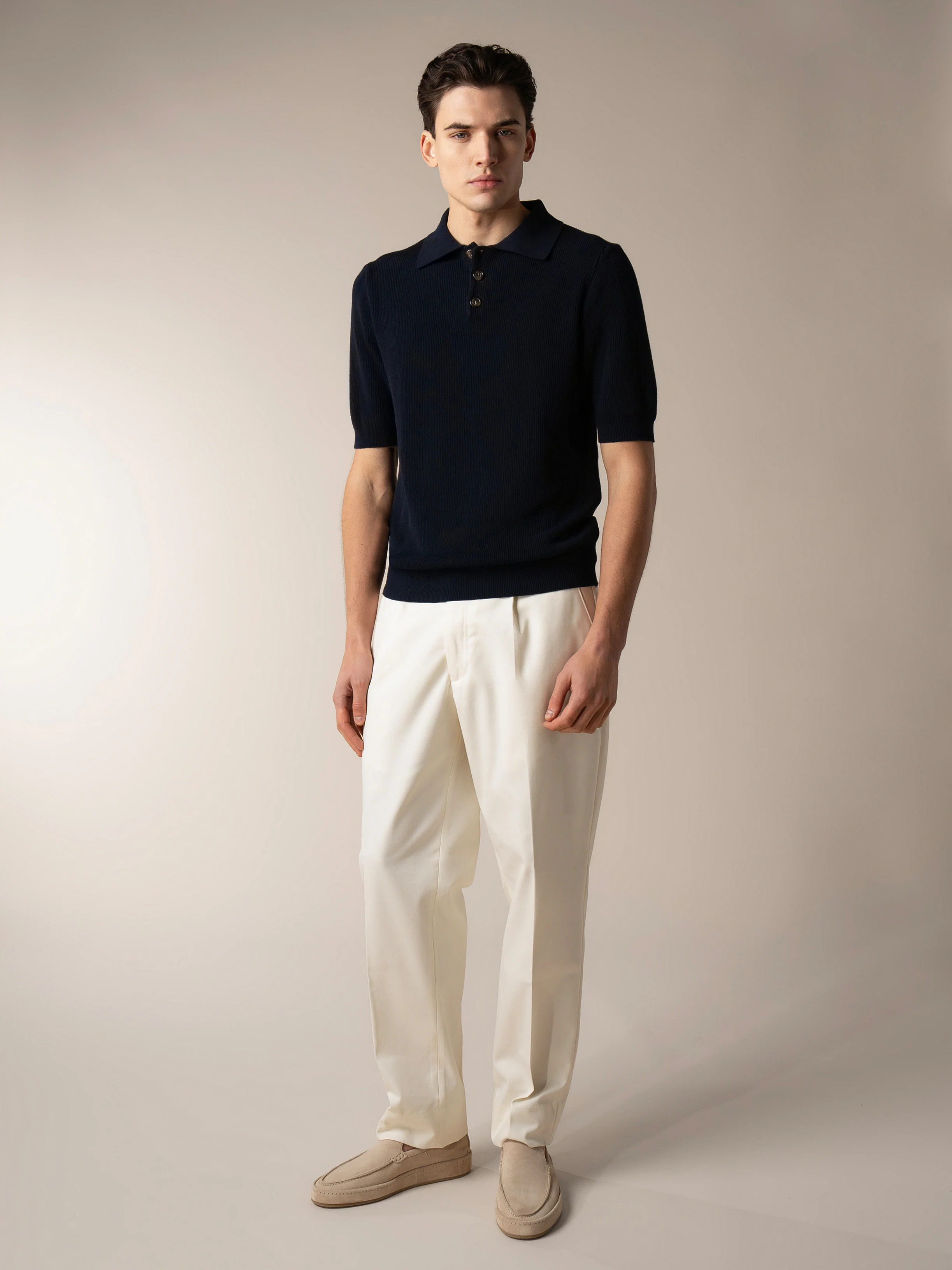 Shortsleeve Ribbed Knitted Polo Navy - Image 6