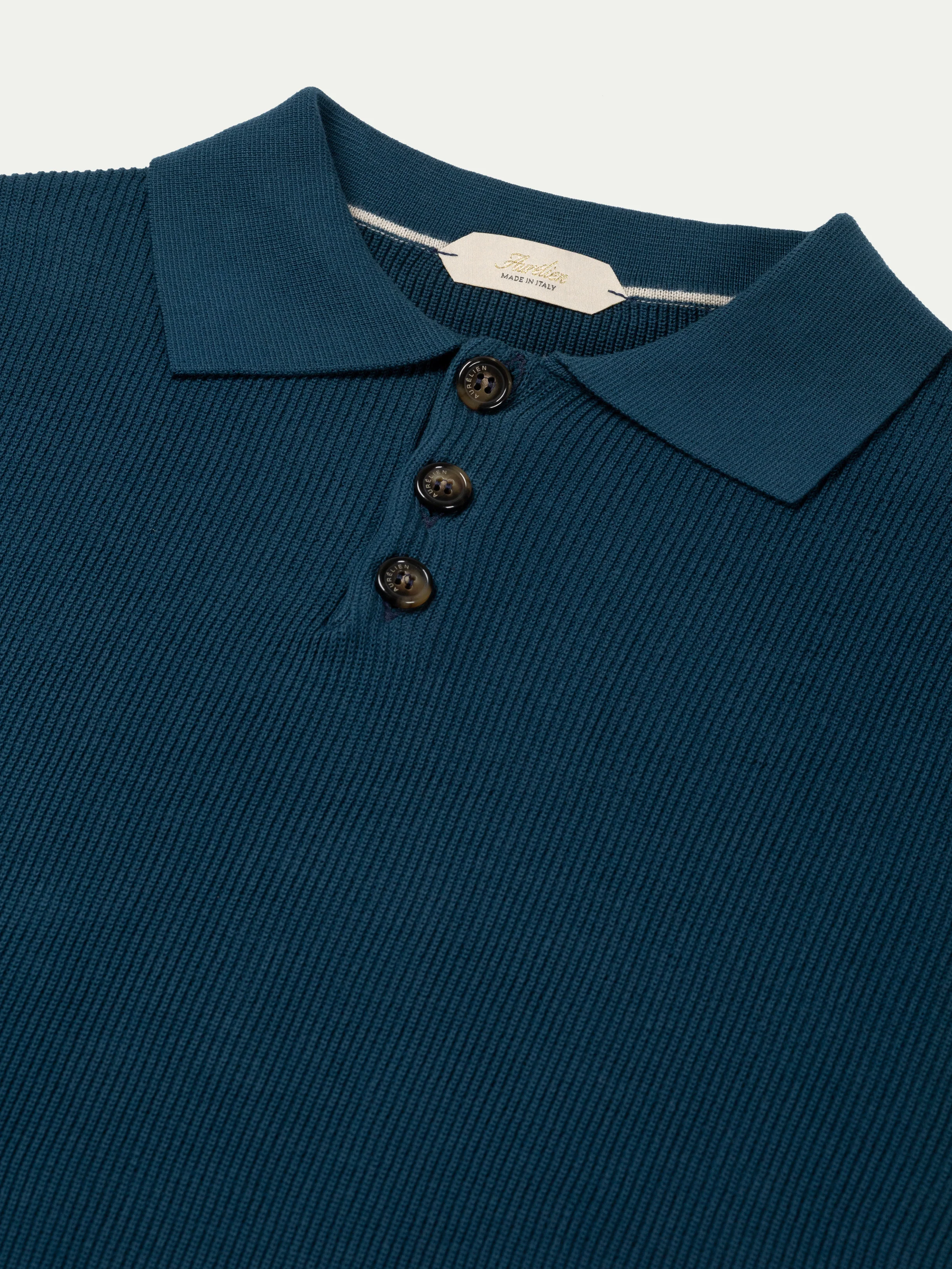 Shortsleeve Ribbed Knitted Polo Sea Green - Image 3