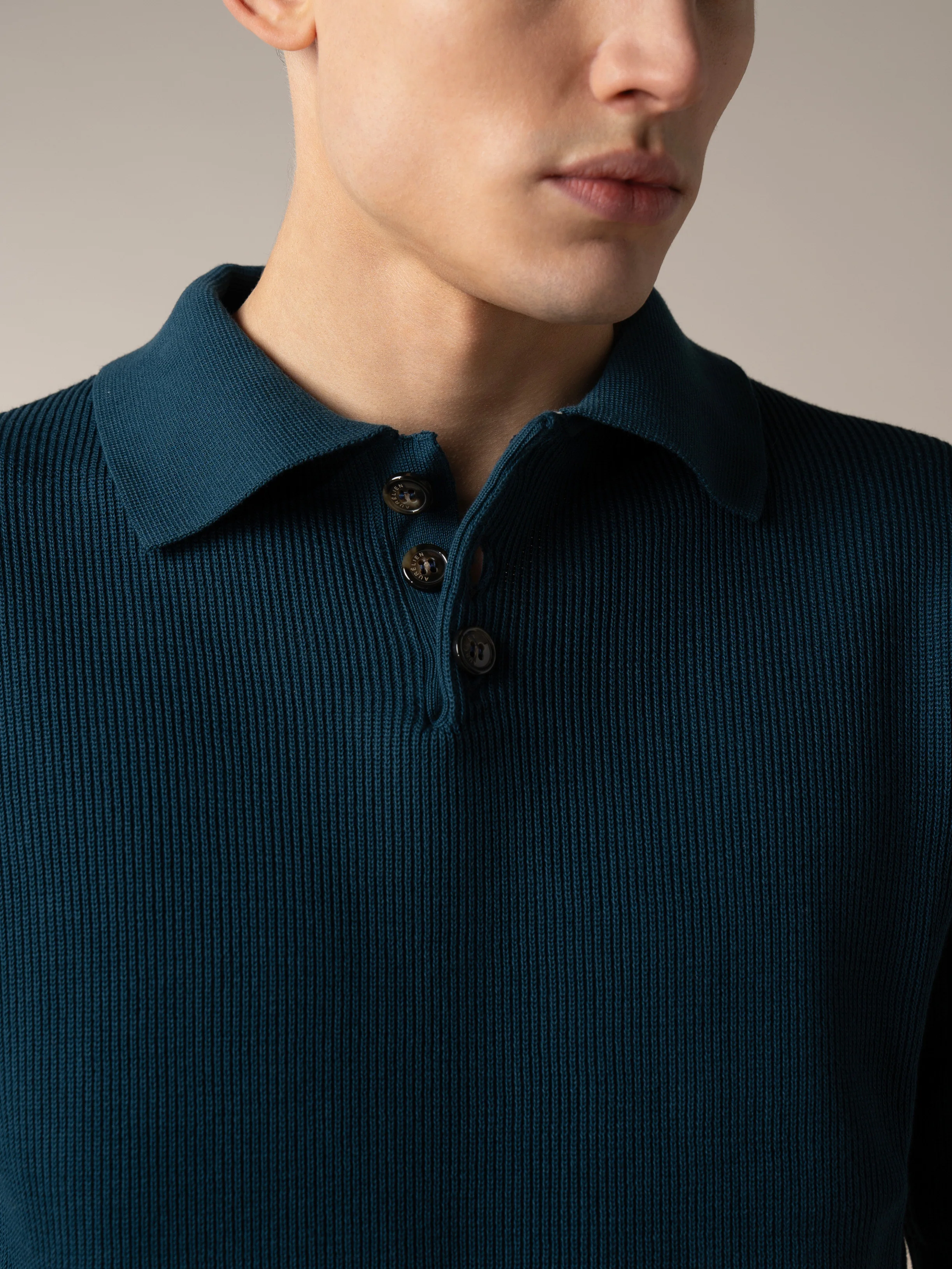 Shortsleeve Ribbed Knitted Polo Sea Green - Image 4