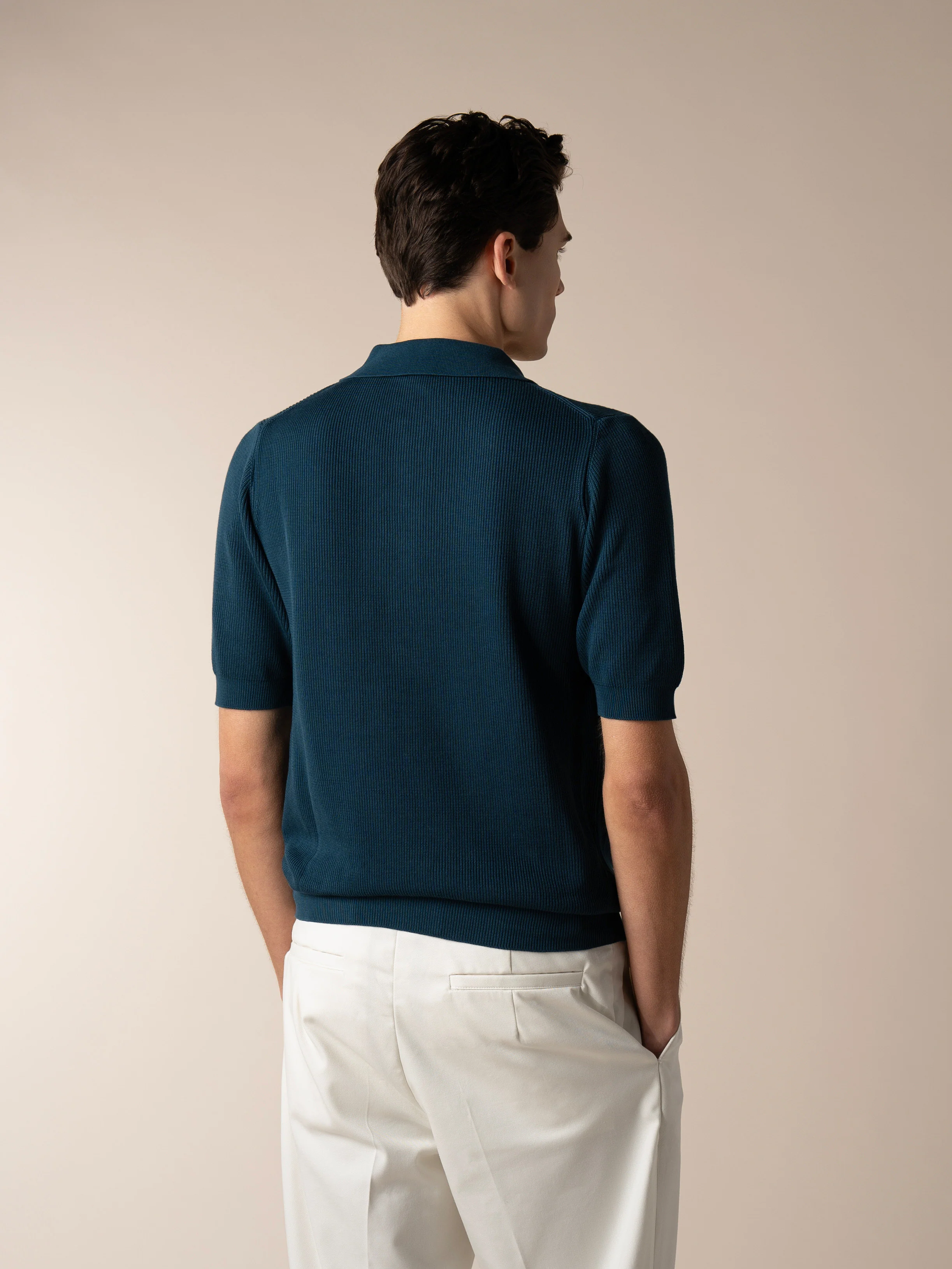Shortsleeve Ribbed Knitted Polo Sea Green - Image 5