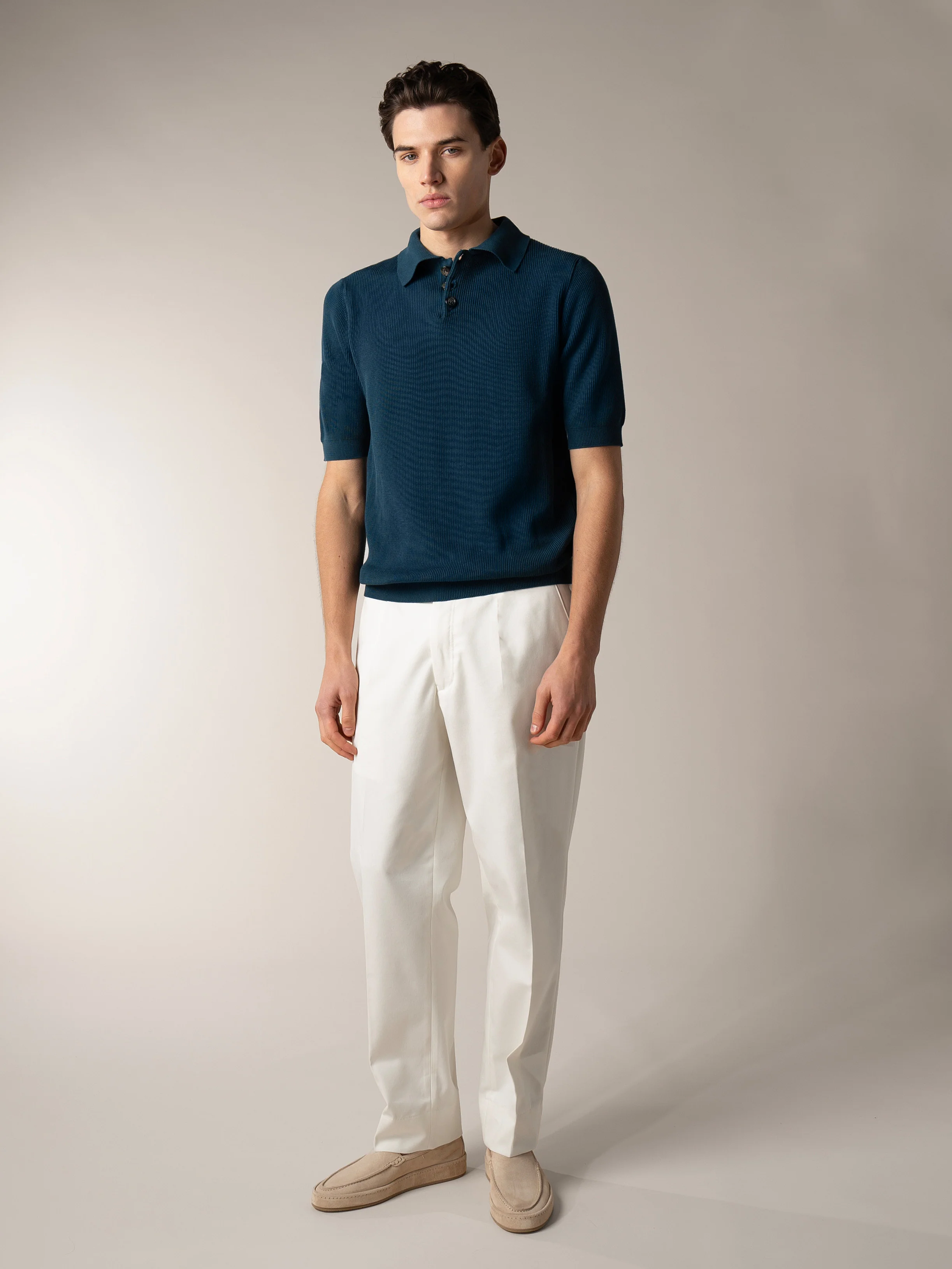 Shortsleeve Ribbed Knitted Polo Sea Green - Image 6