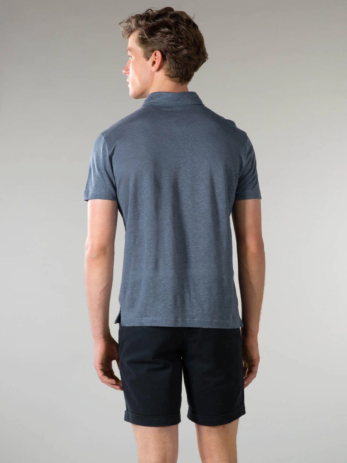 Steel Blue Linen Polo Shirt - Image 4