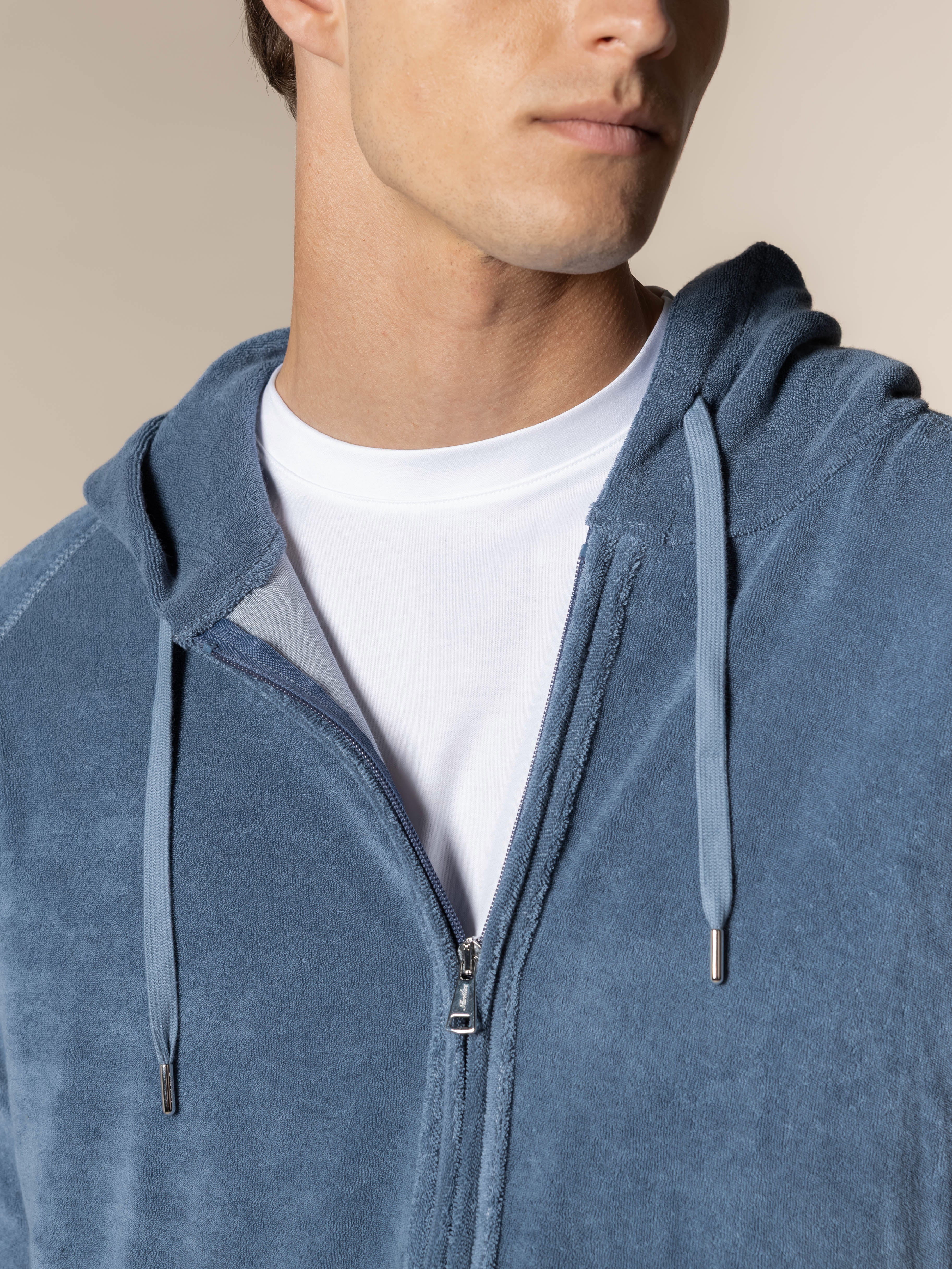 Steel Blue Terry Towelling Zipper Vest - Image 4