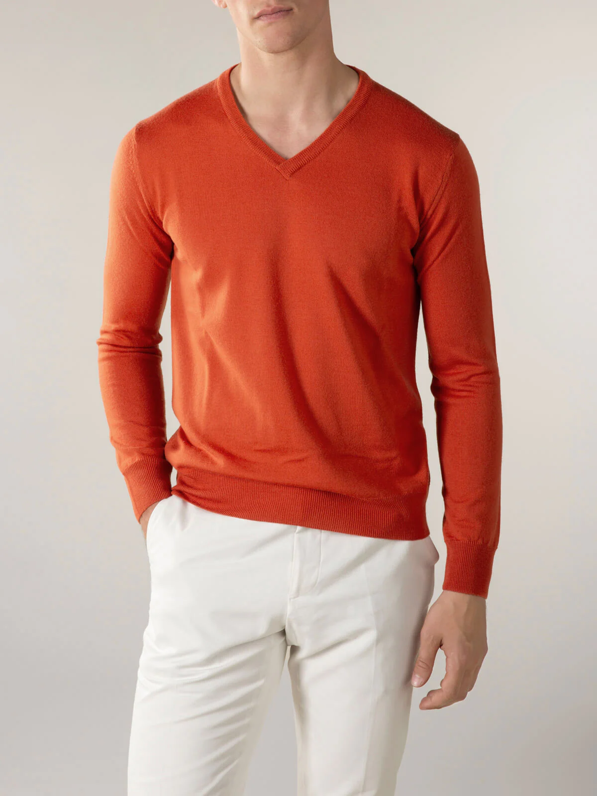 Extrafine Merino V-Neck Orange - Image 2