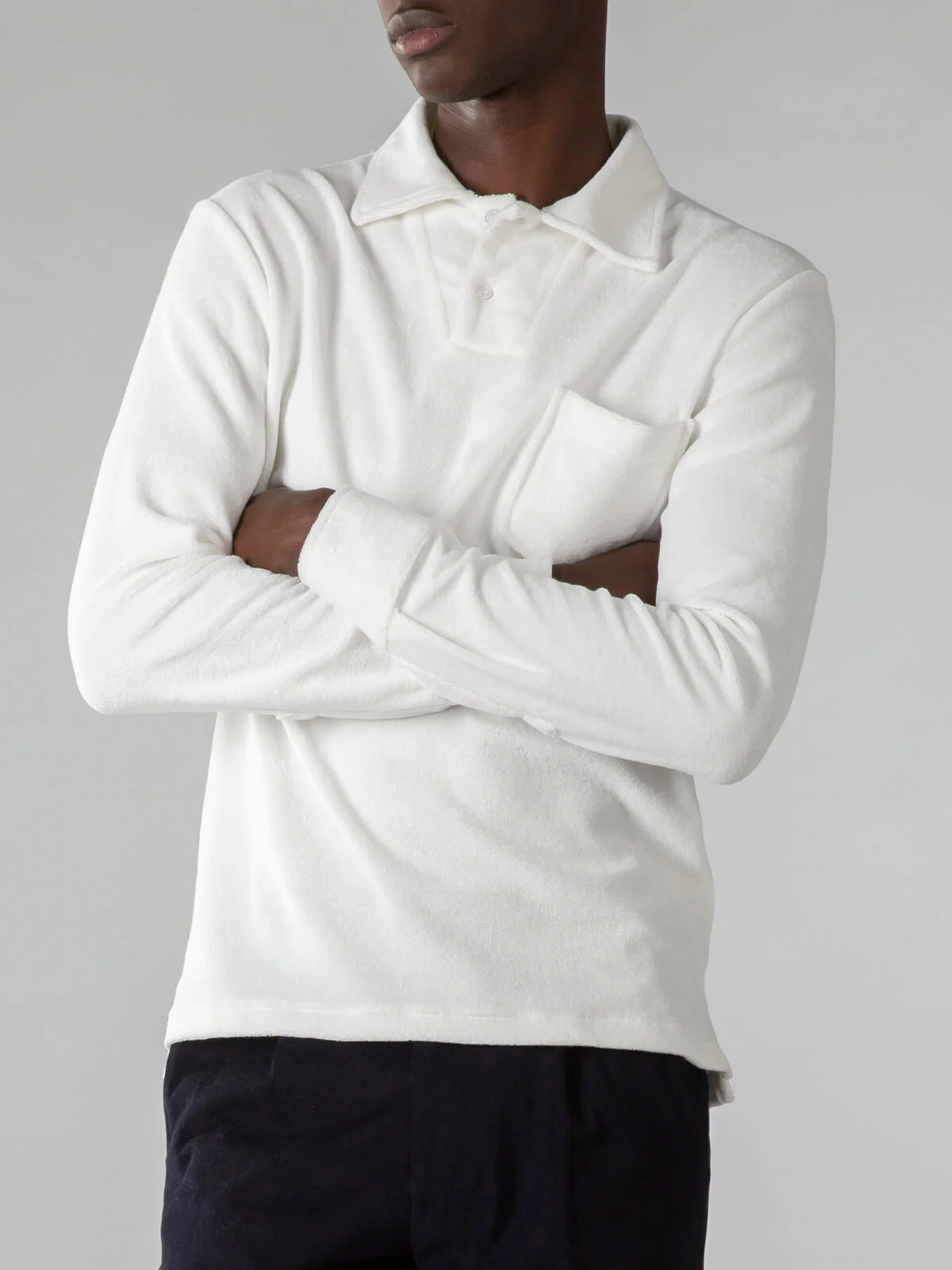 White Terry Towelling Longsleeve Polo - Image 2