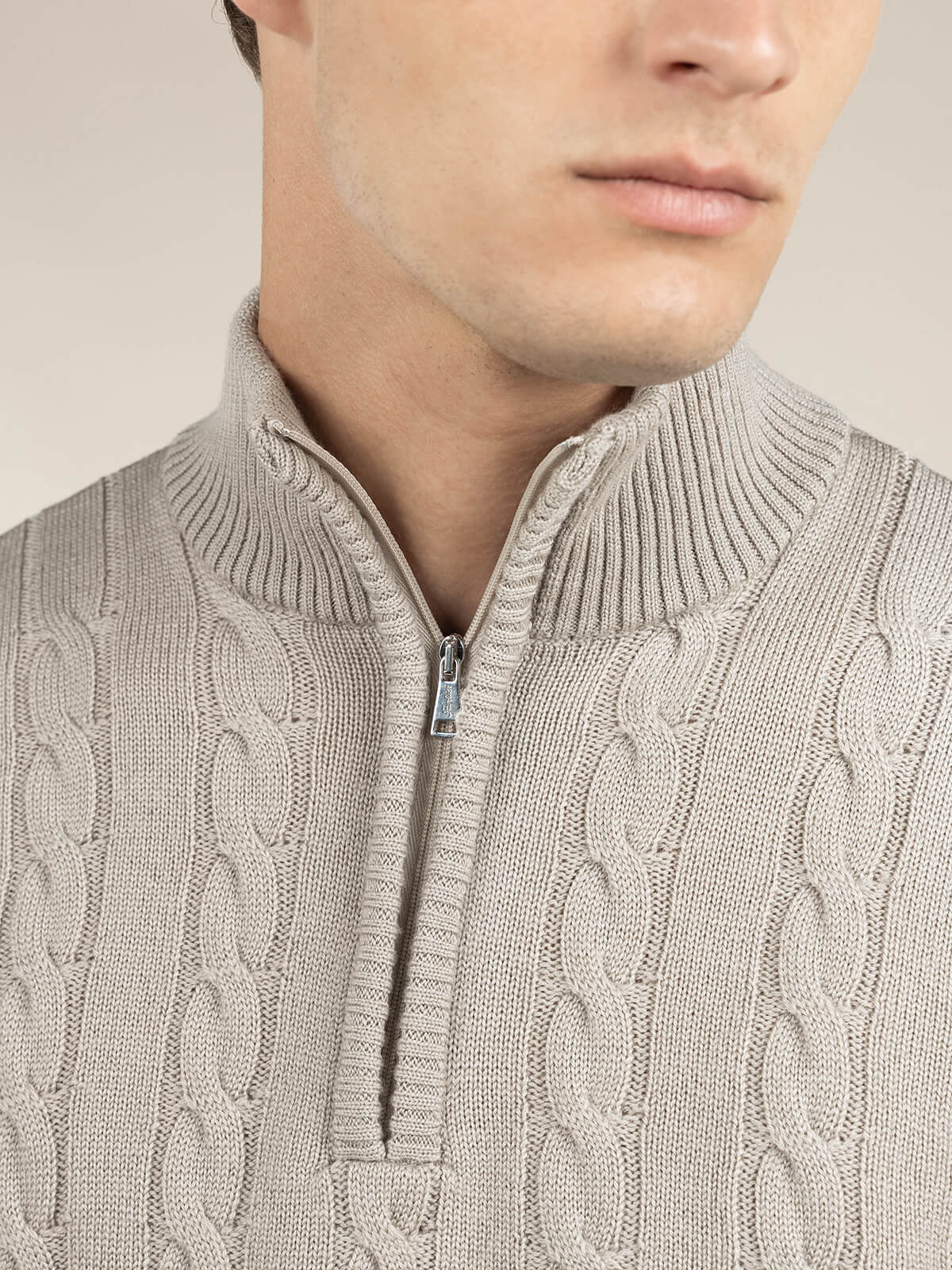 Zipper Cable Sweater Greige - Image 3