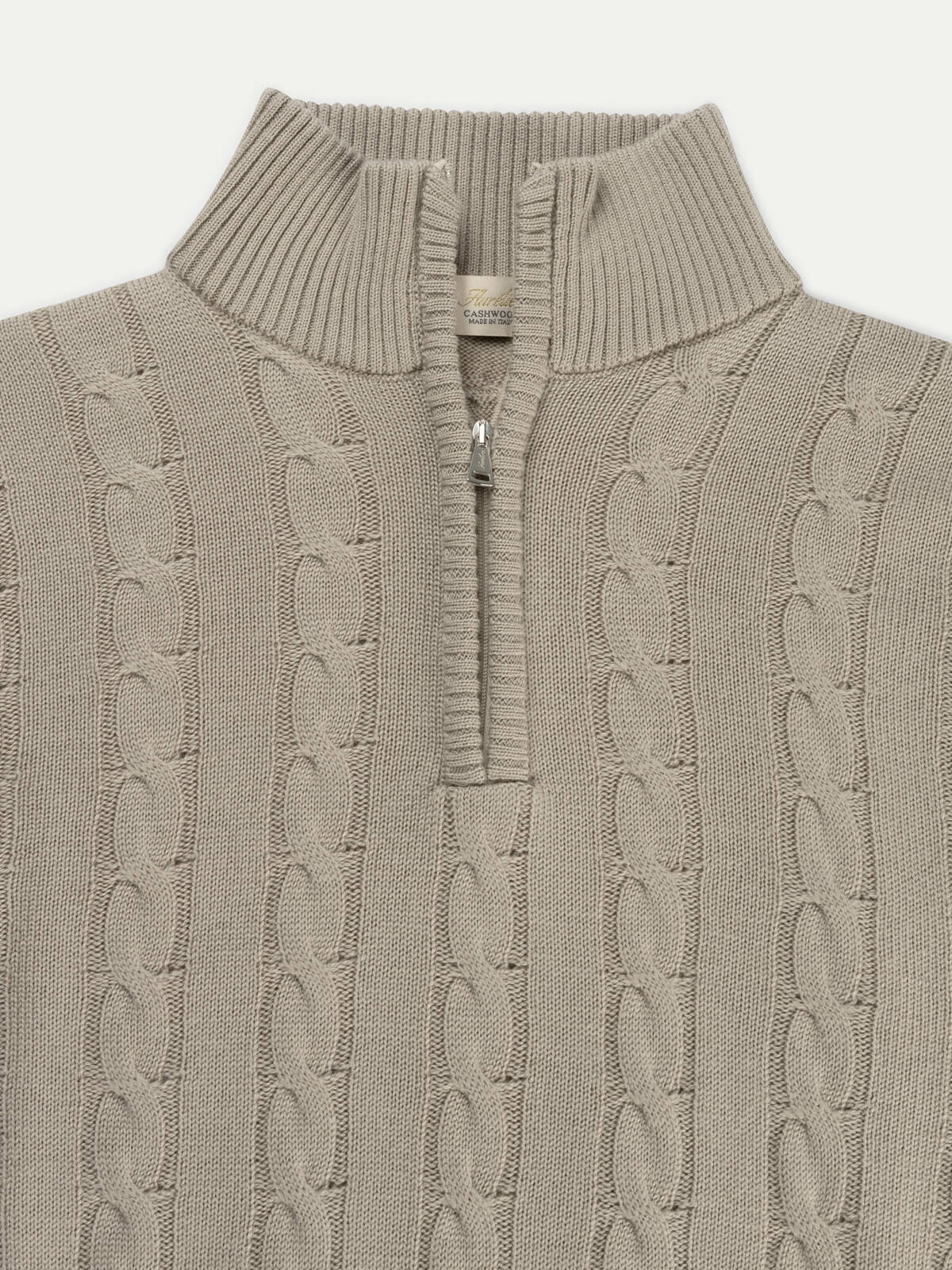 Zipper Cable Sweater Greige - Image 4